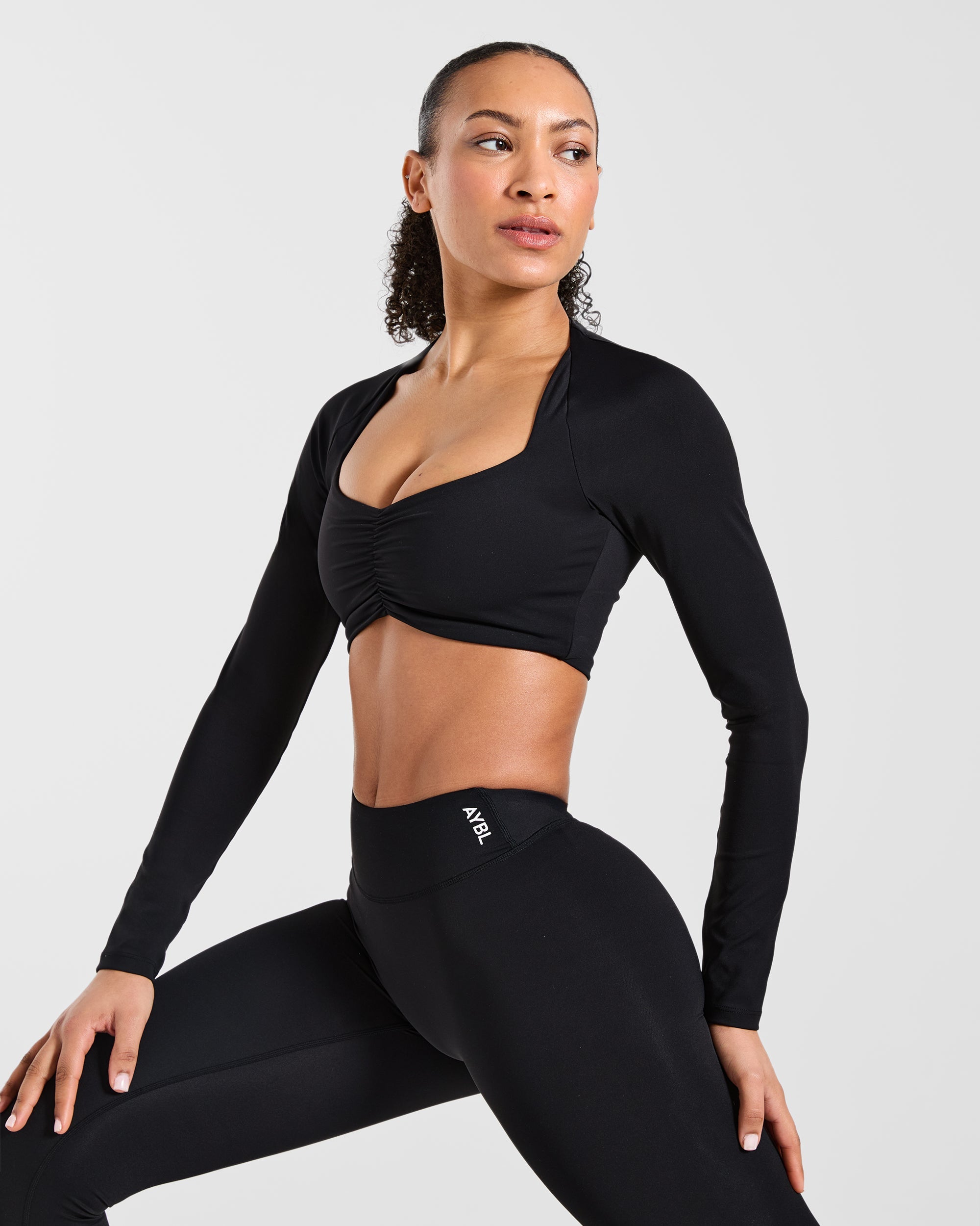 Physique Long Sleeve Crop Top - Black