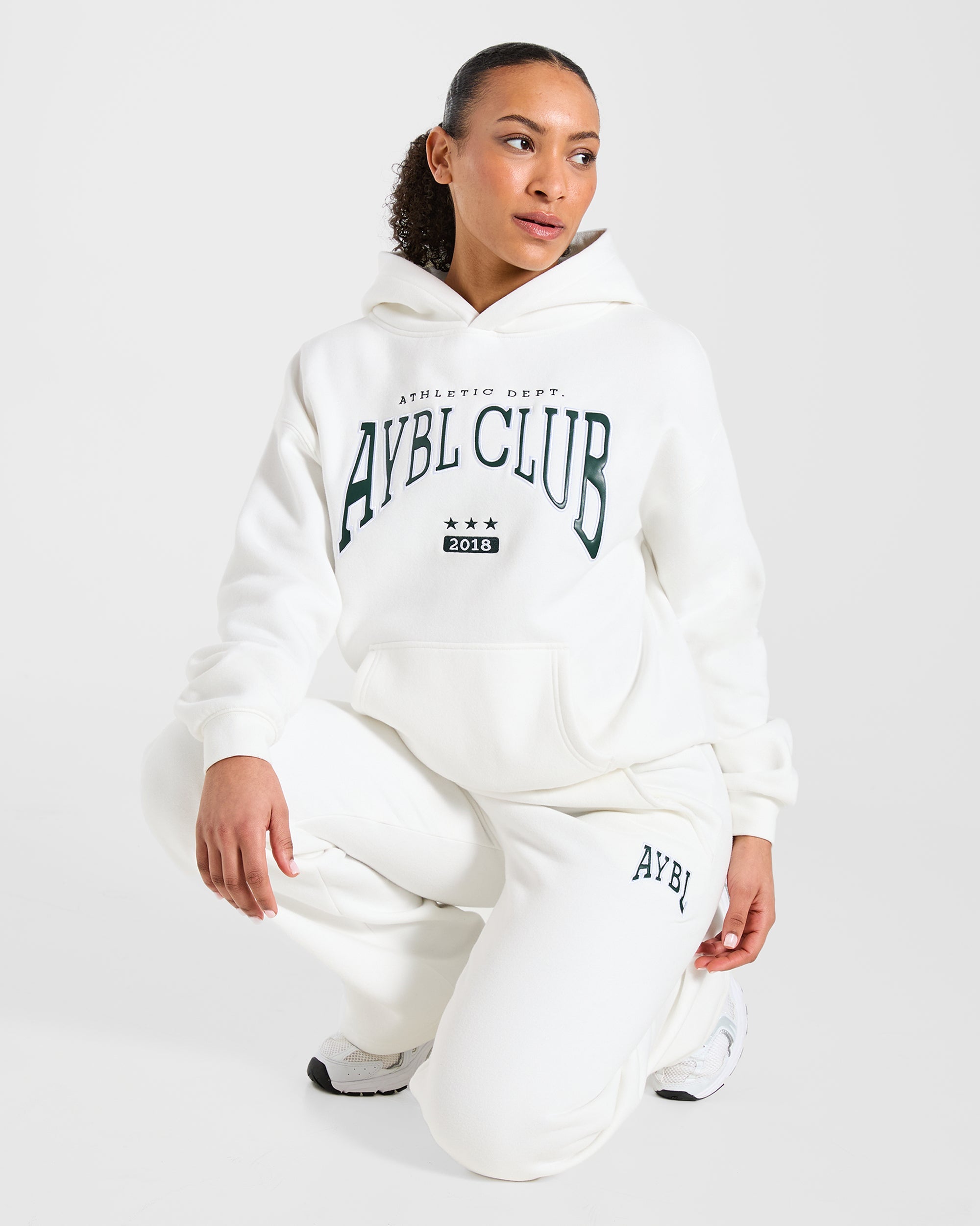 AYBL Club Oversized Hoodie - Off White/Forest Green