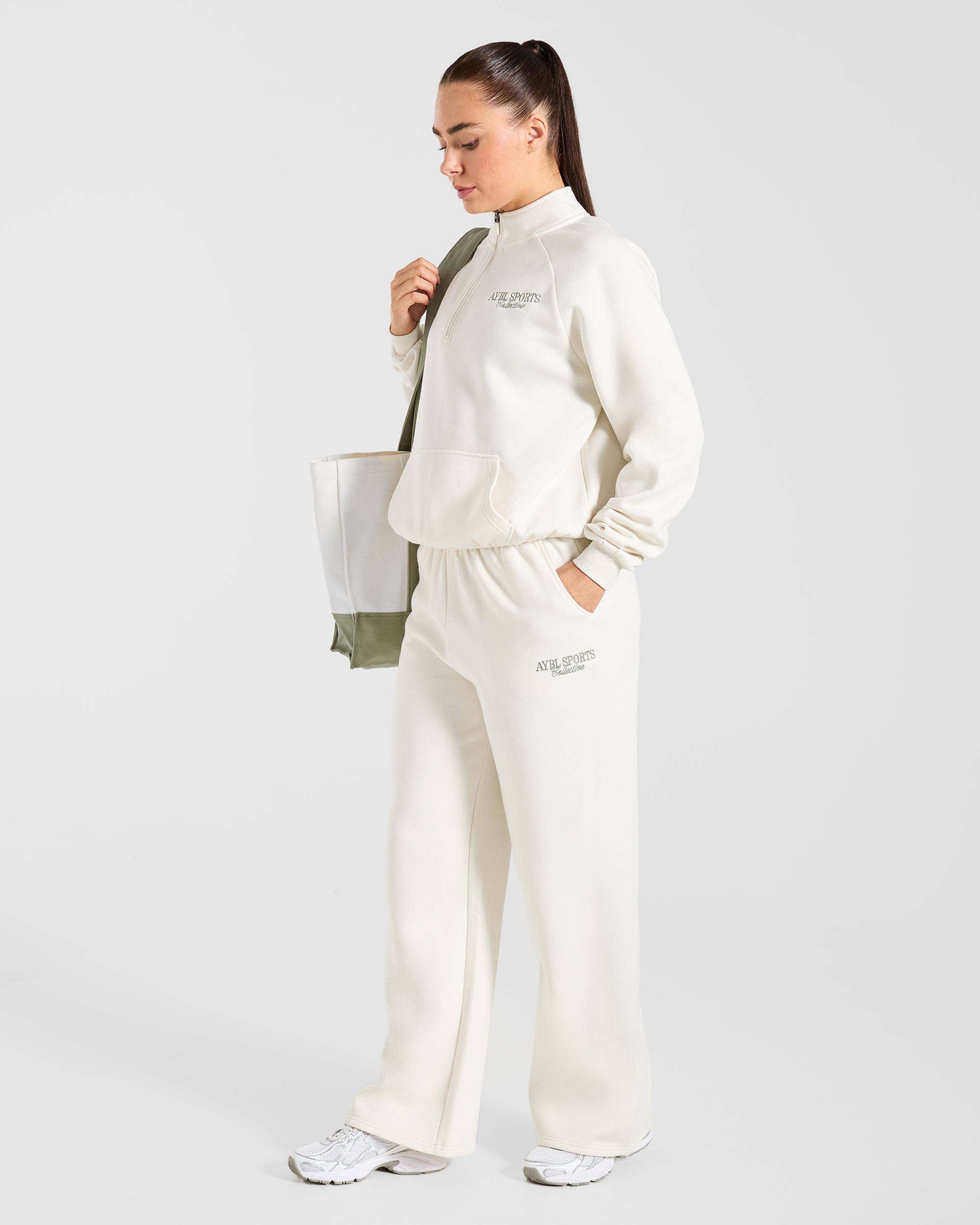 Sports Collective Oversized 1/4 Zip Pullover - Off White/Green