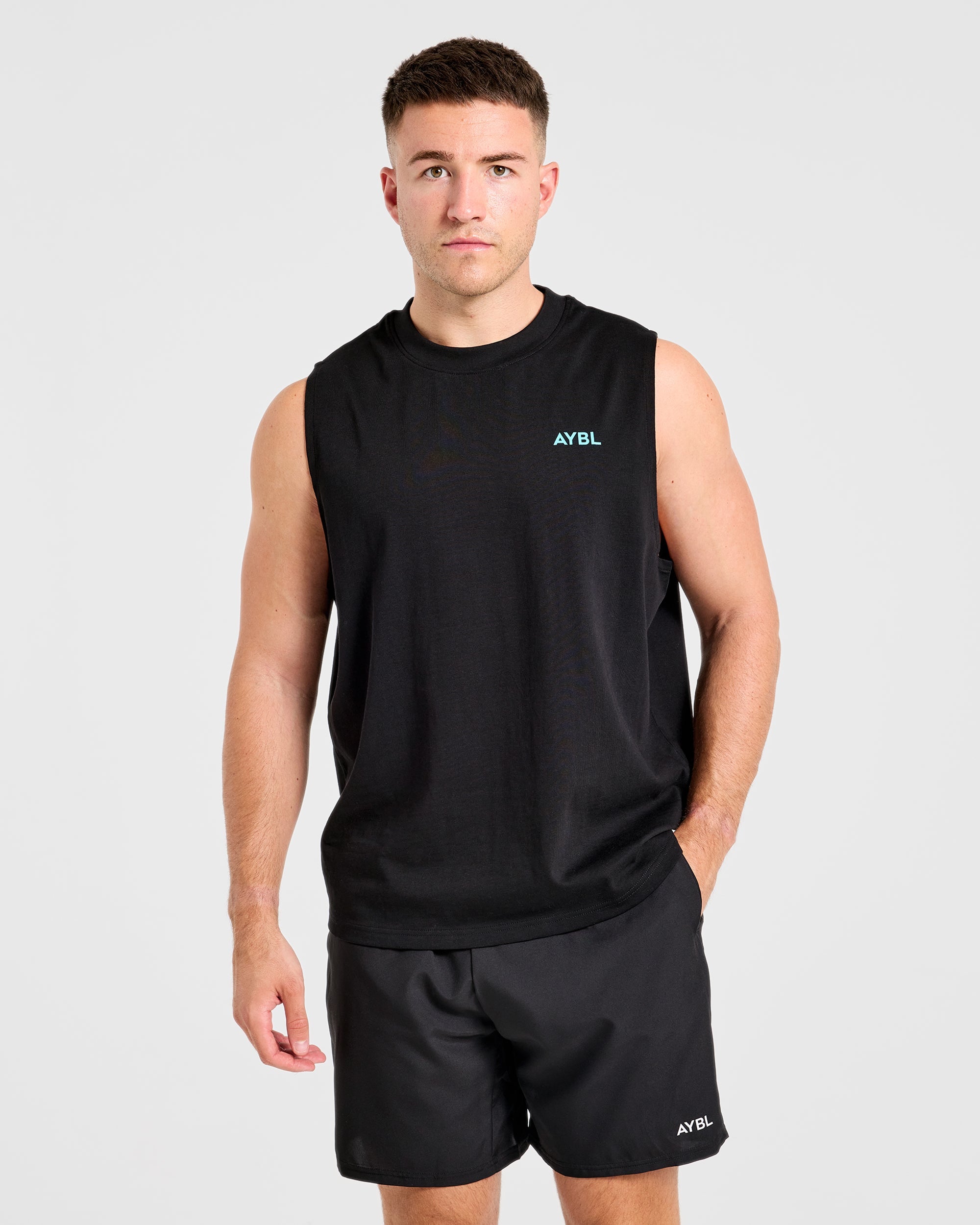 Essential Oversized Graphic Tank - Black/Aqua