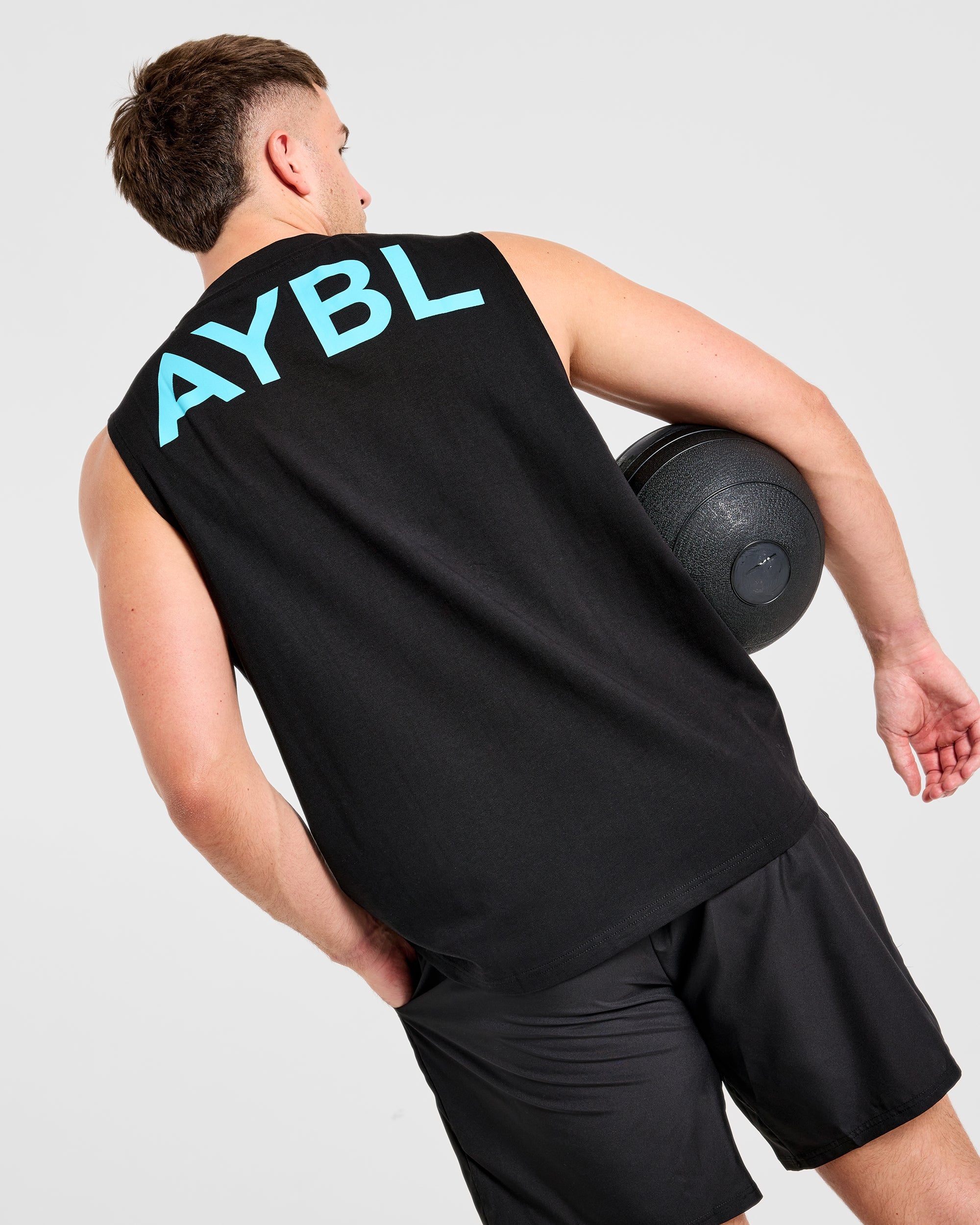 Essential Oversized Graphic Tank - Black/Aqua
