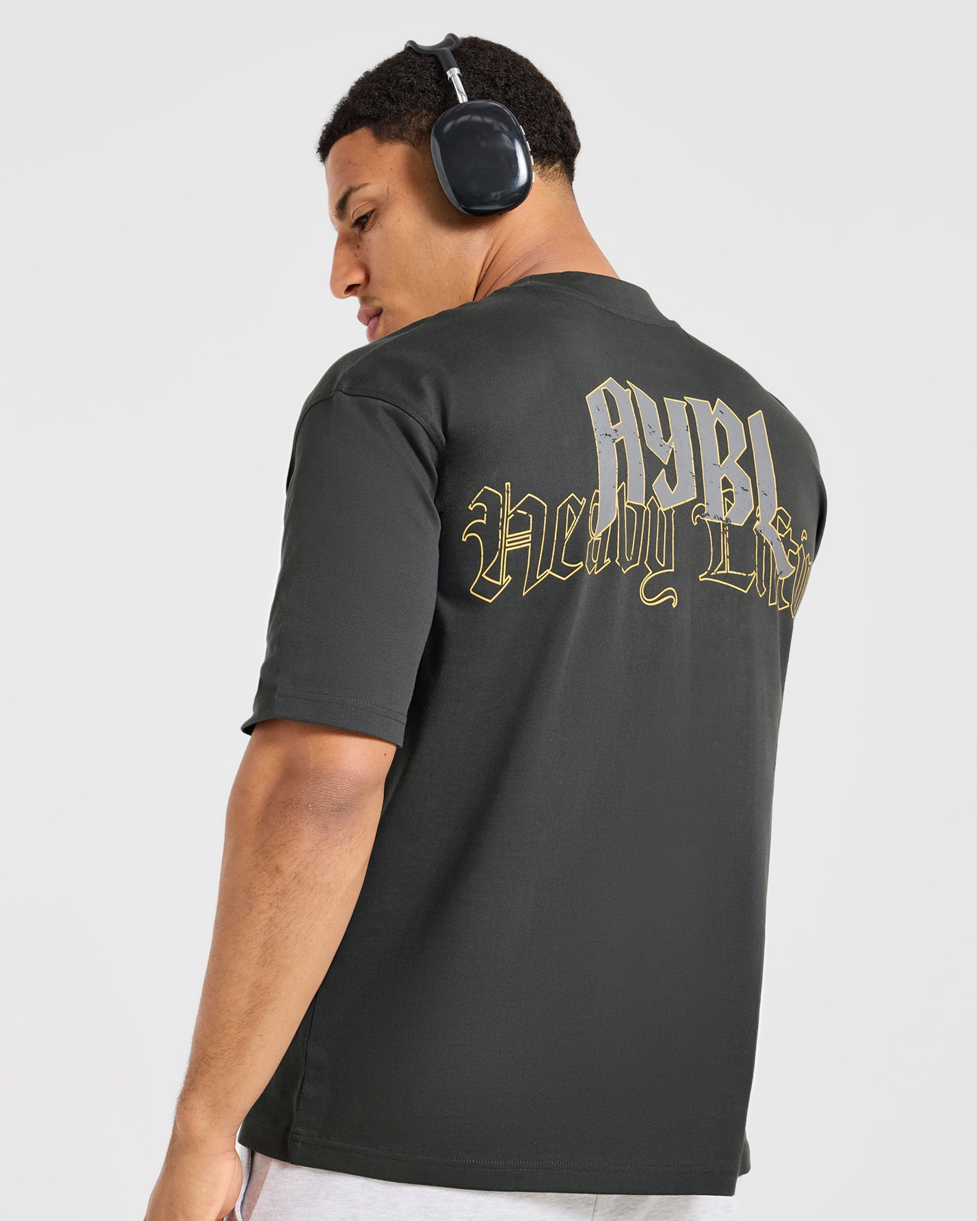 Heavy Lifting Gothic Oversized T Shirt - Charcoal/Yellow