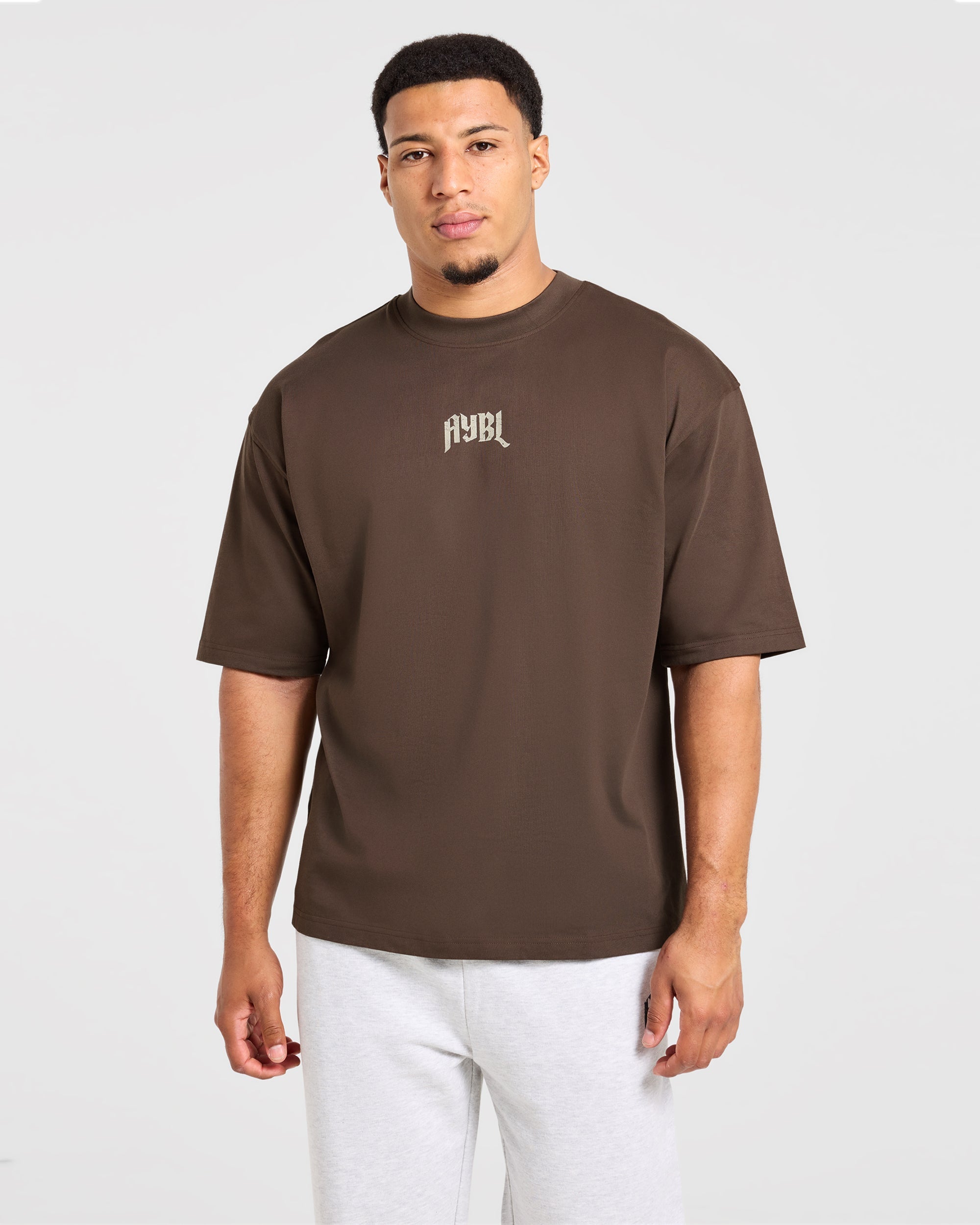 Heavy Lifting Gothic Oversized T Shirt - Brown/Cream