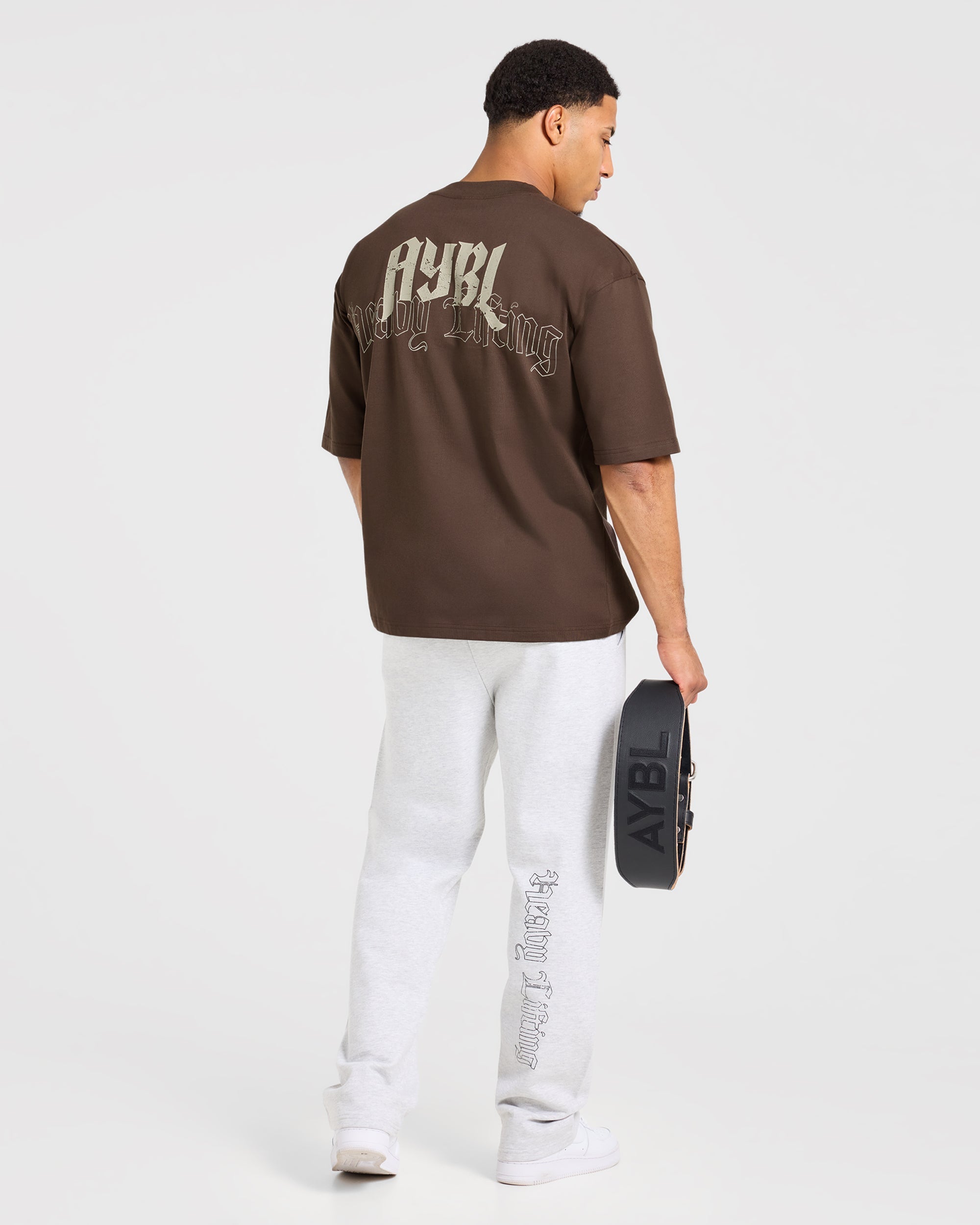 Heavy Lifting Gothic Oversized T Shirt - Brown/Cream