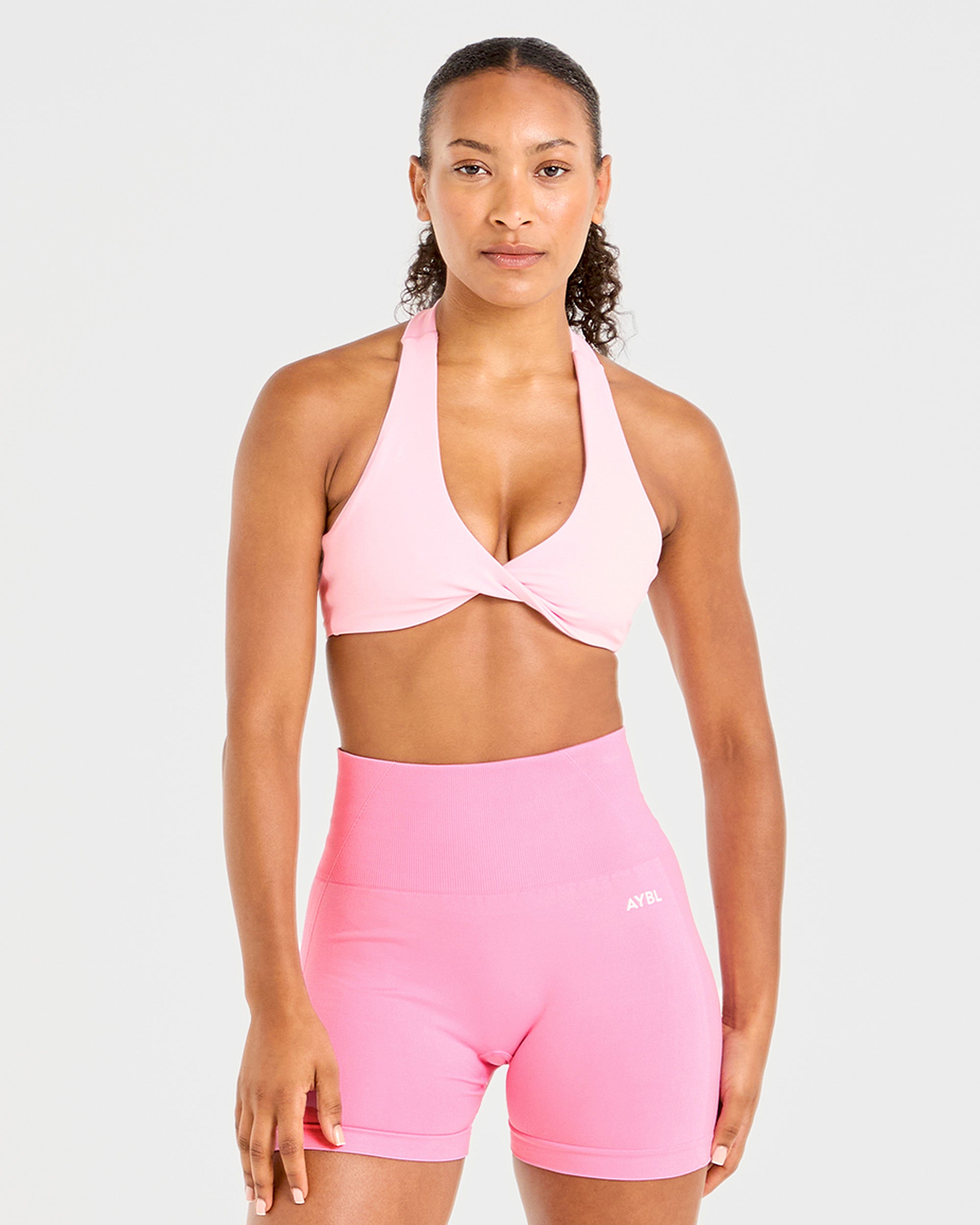 Essential Halterneck Sports Bra - Baby Pink