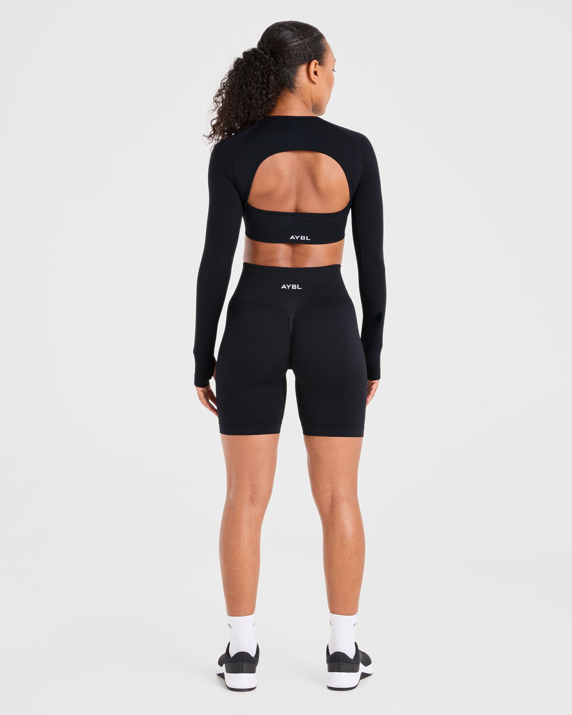 Power Seamless Long Sleeve Crop Top - Black