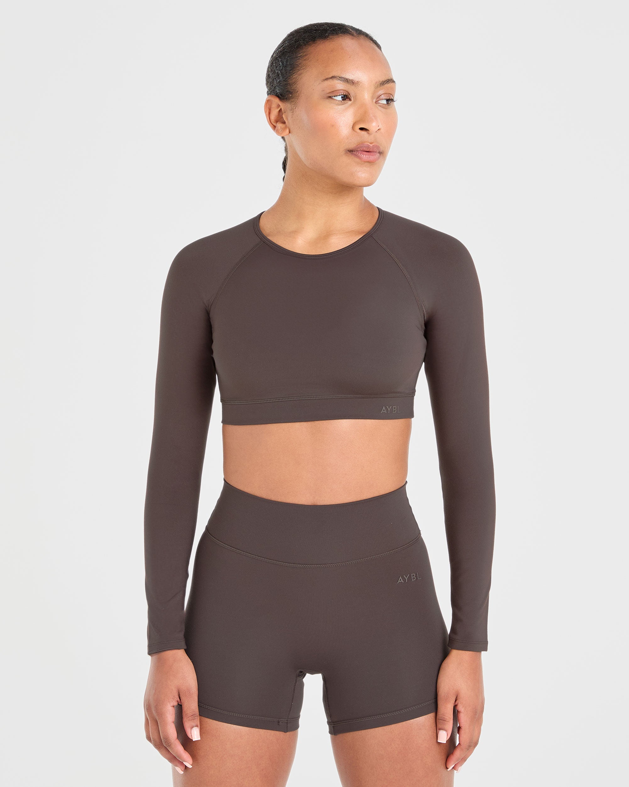 Staple Long Sleeve Crop Top - Coffee Brown