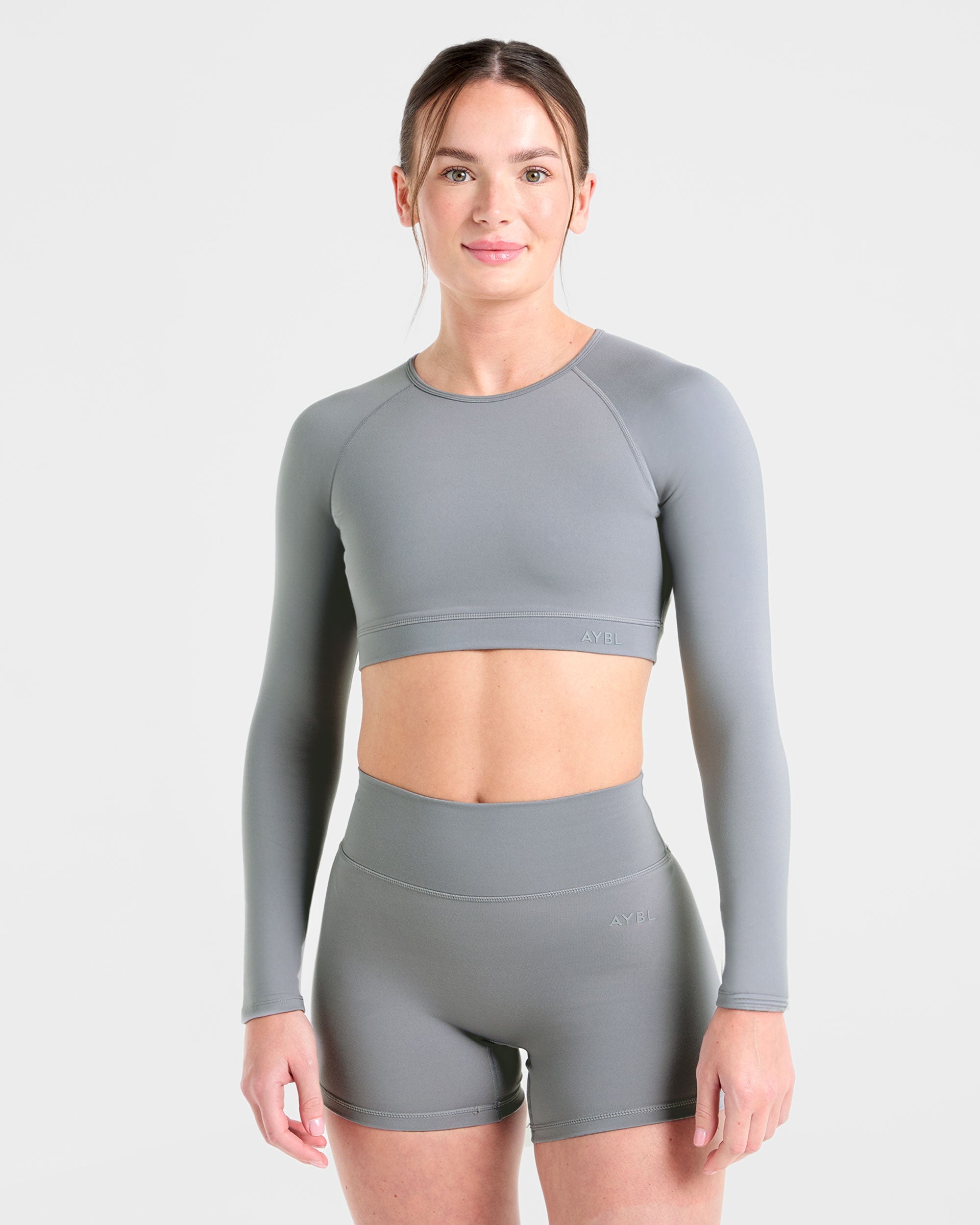 Staple Long Sleeve Crop Top - Grey