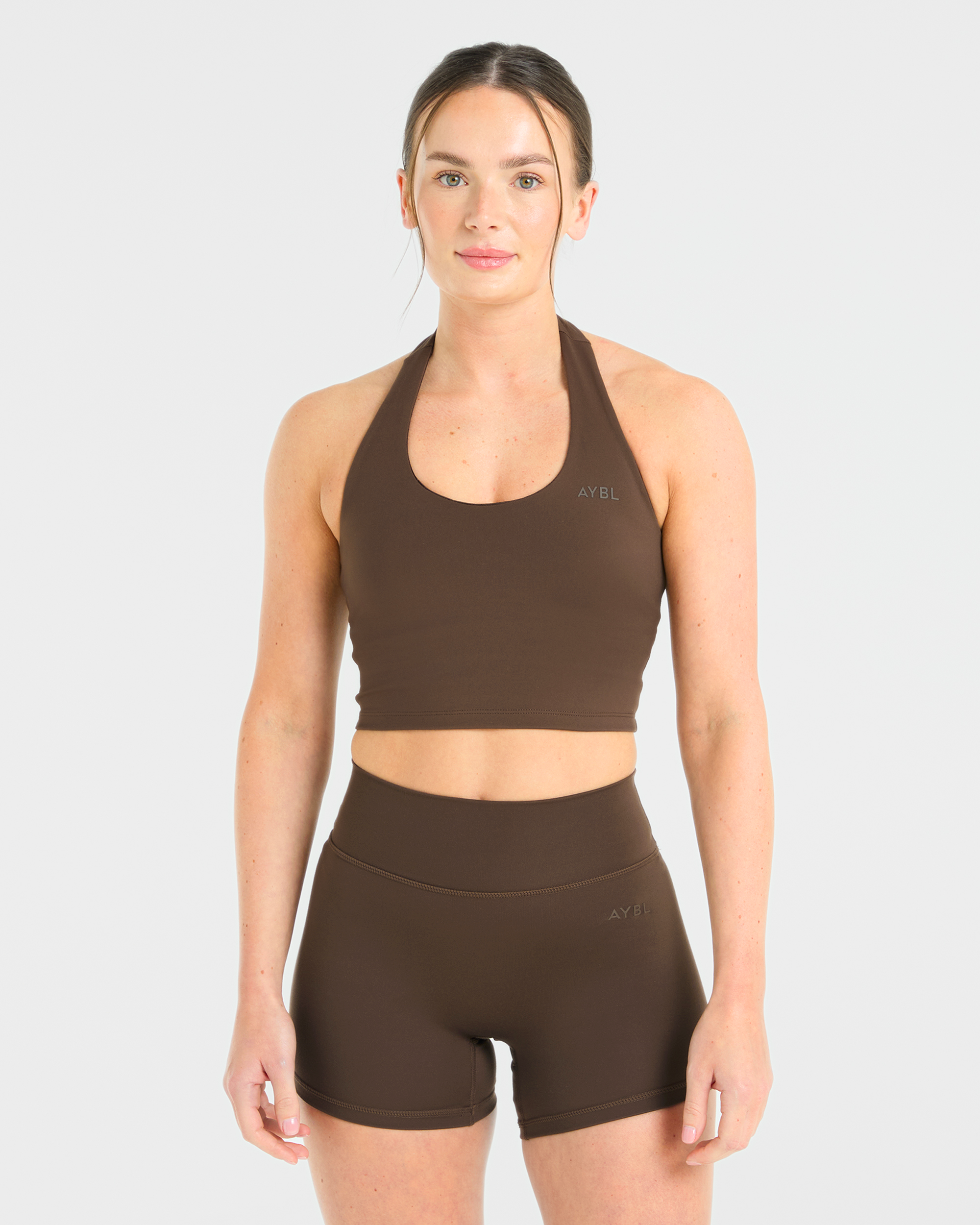 Staple Halterneck Crop Top - Brown