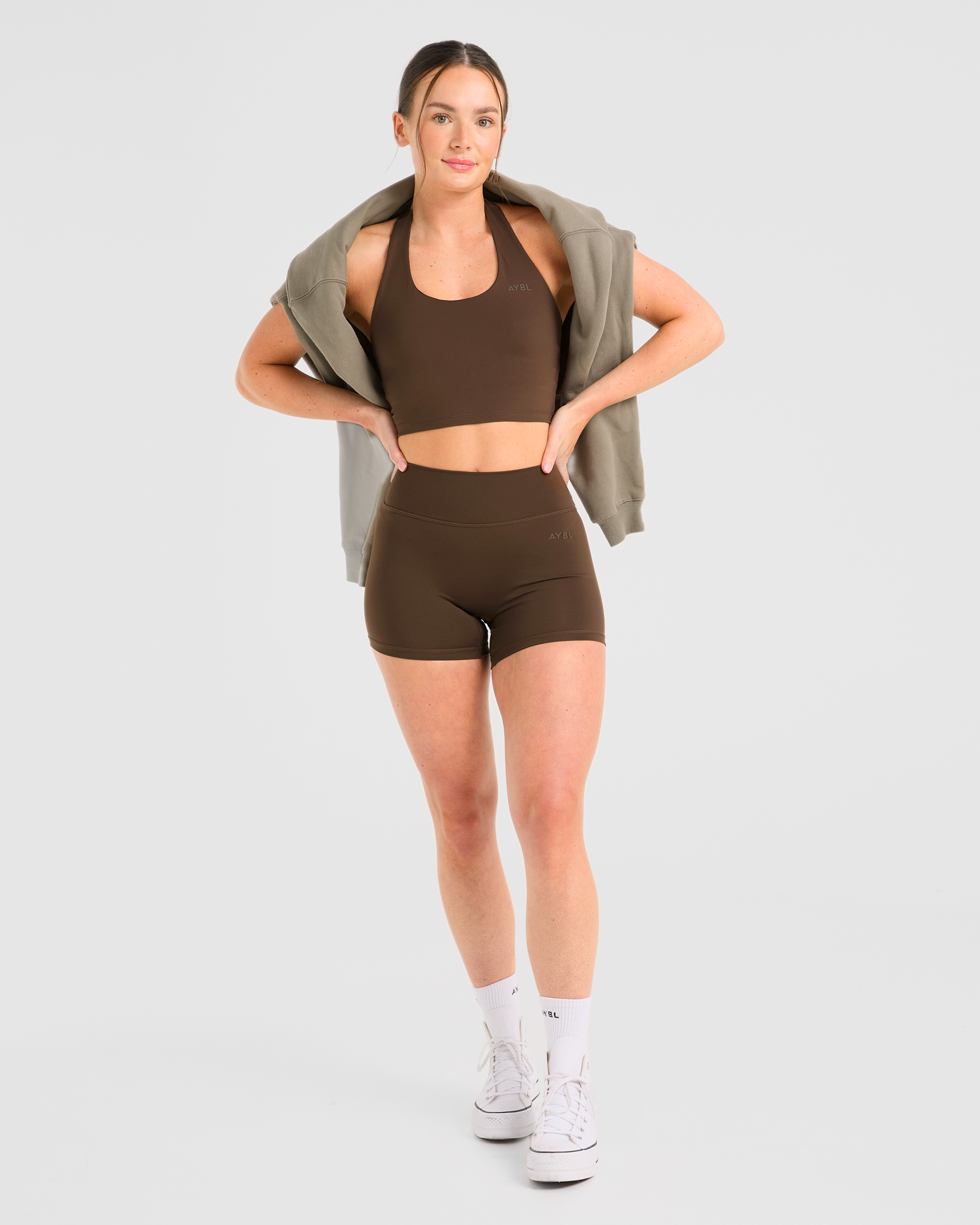 Staple Halterneck Crop Top - Brown