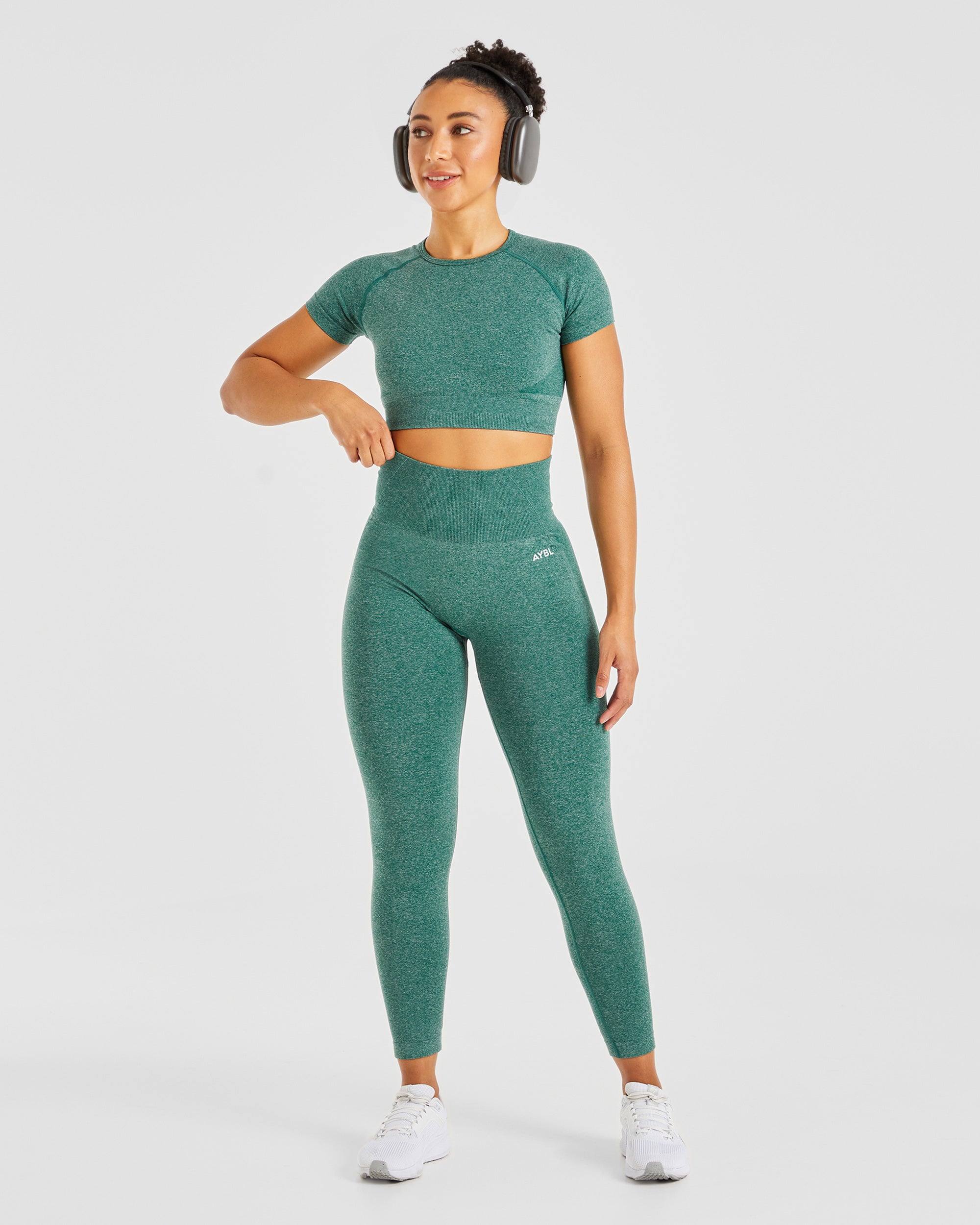 Empower Seamless Crop Top - Forest Green Marl