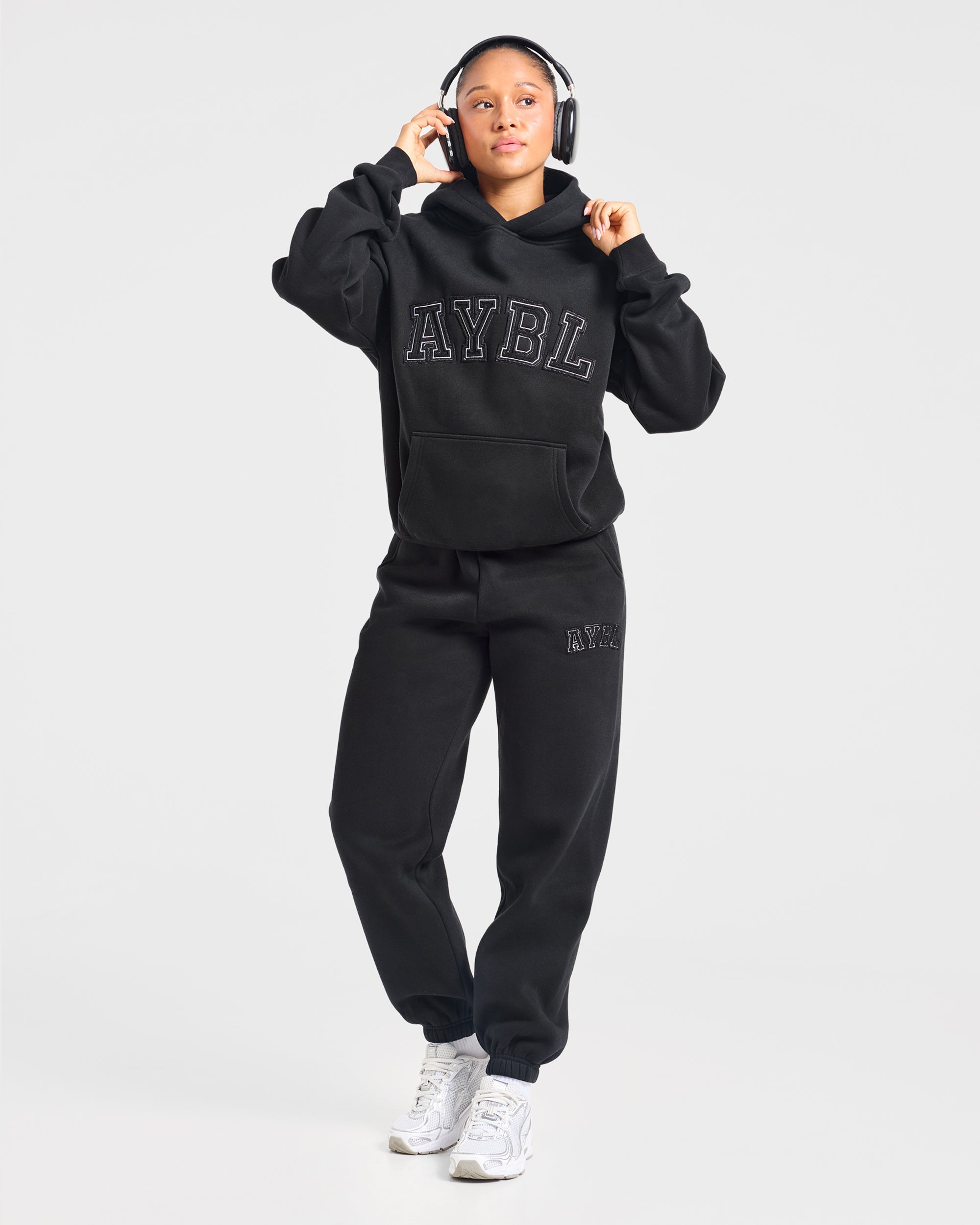 Varsity Applique Oversized Joggers - Black