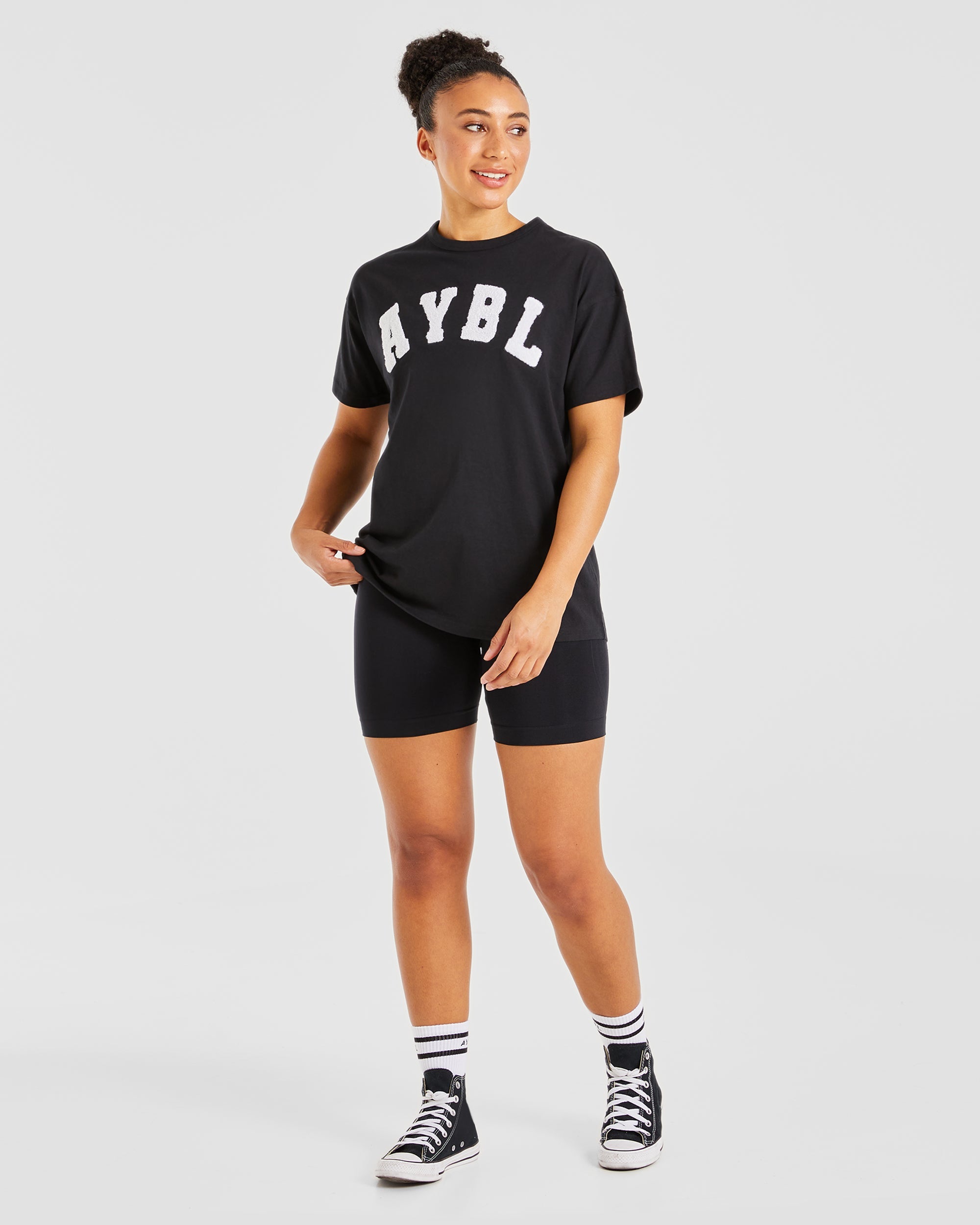 Varsity Fluffy Oversized T Shirt - Black