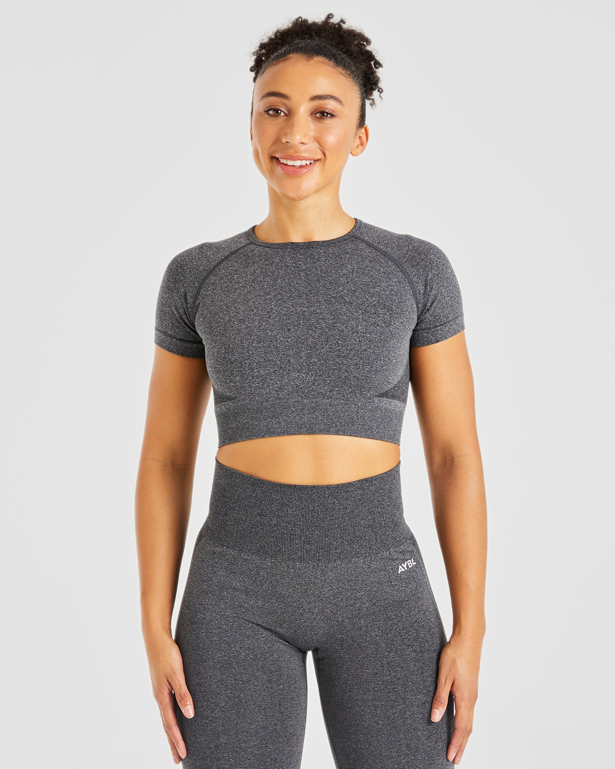 Empower Seamless Crop Top - Black Marl