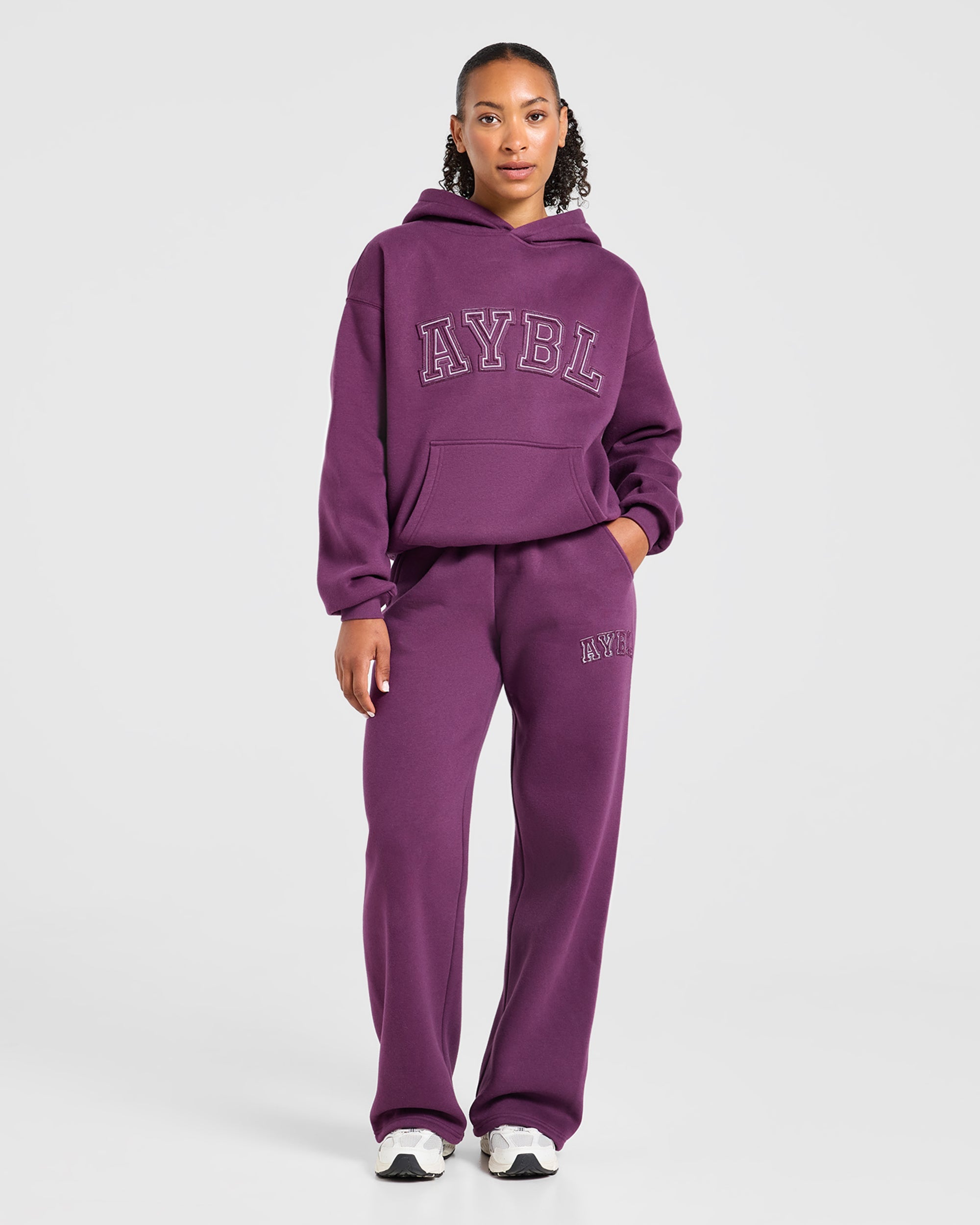 Varsity Applique Oversized Straight Leg Joggers - Plum