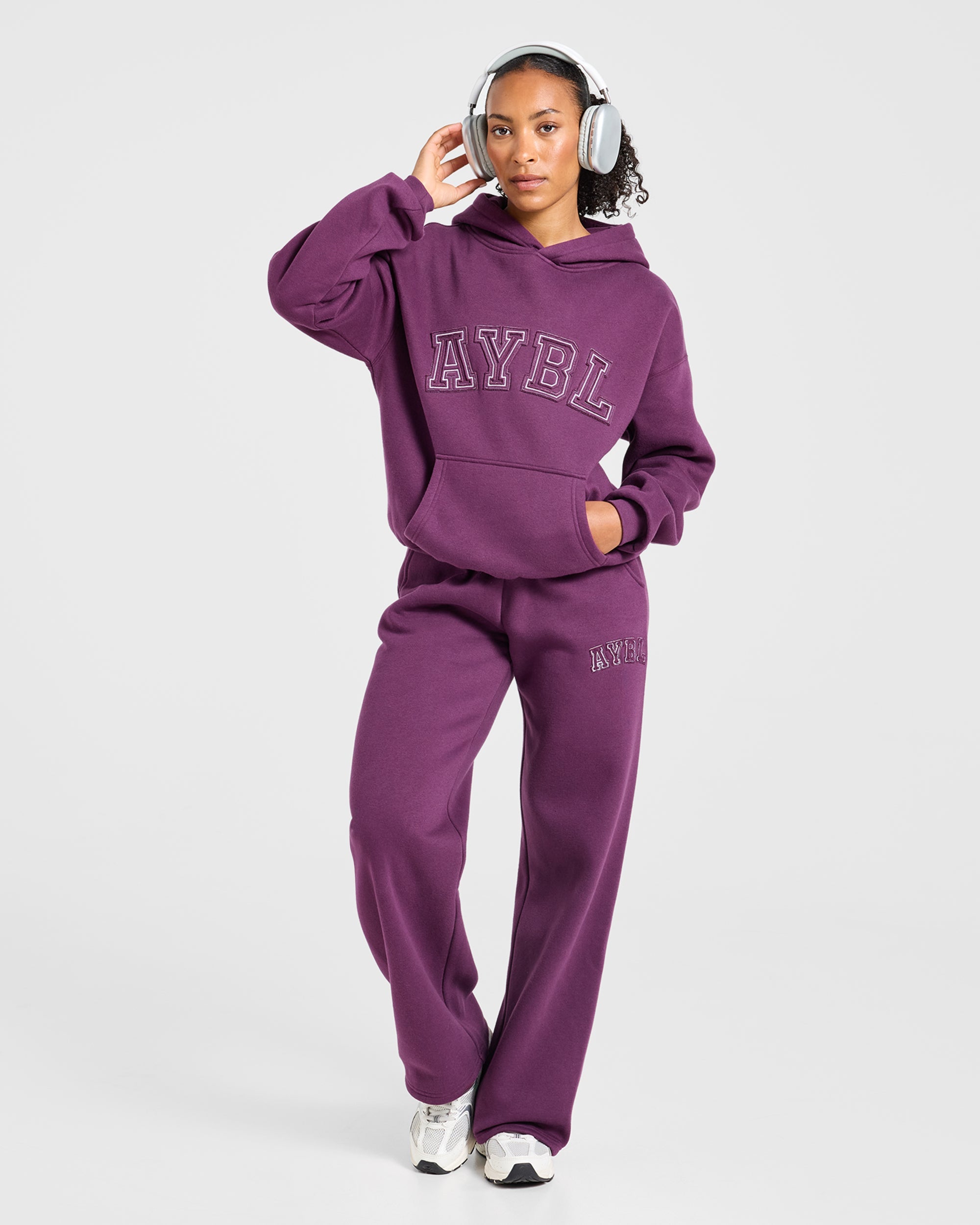 Varsity Applique Oversized Hoodie - Plum