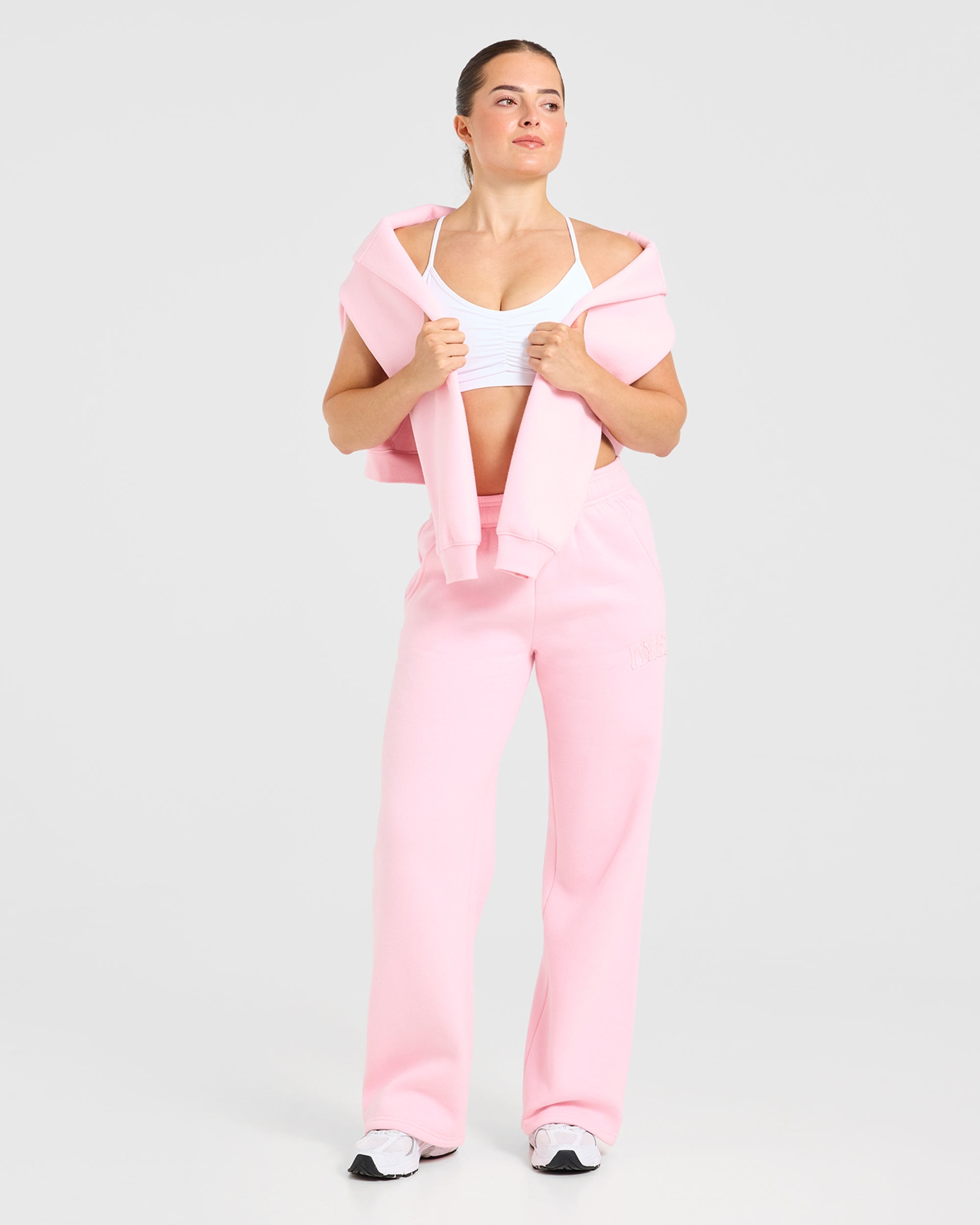 Varsity Applique Oversized Straight Leg Joggers - Baby Pink