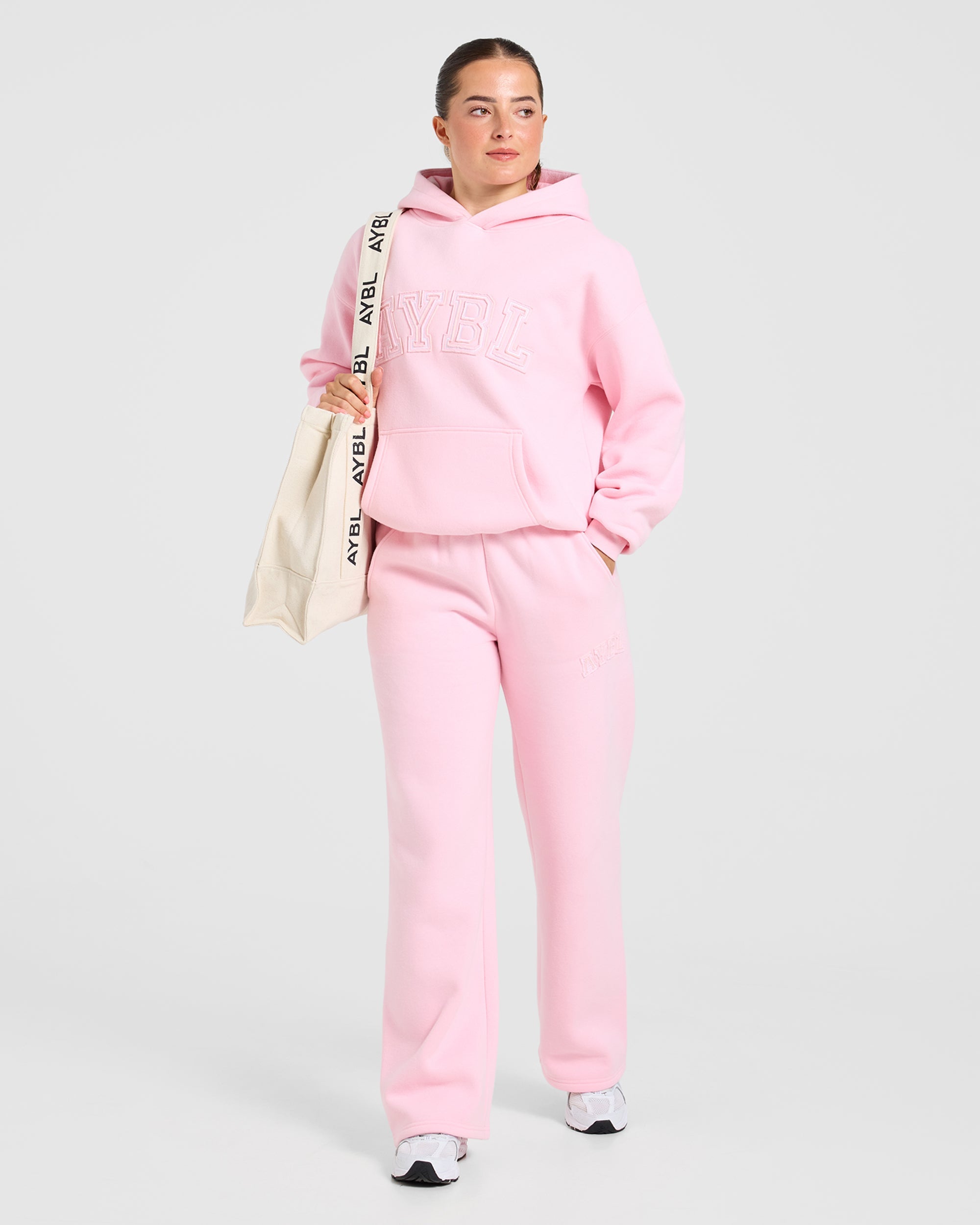 Varsity Applique Oversized Straight Leg Joggers - Baby Pink