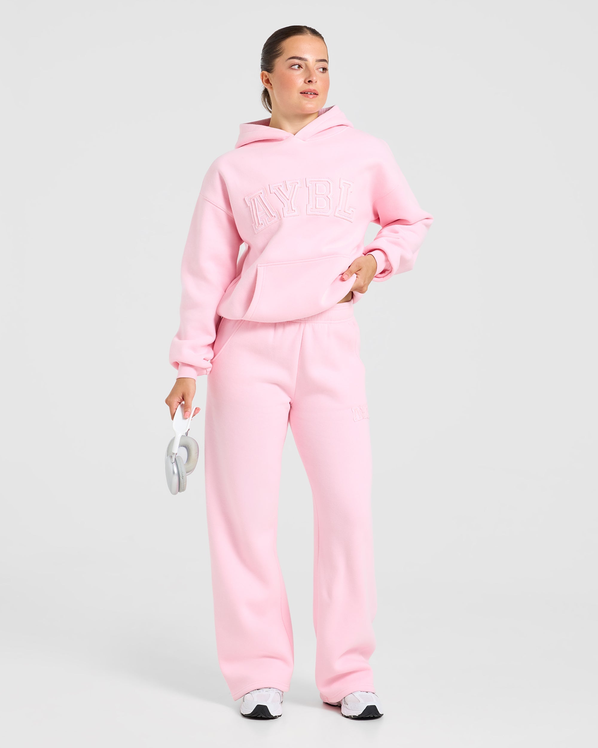 Varsity Applique Oversized Hoodie - Baby Pink