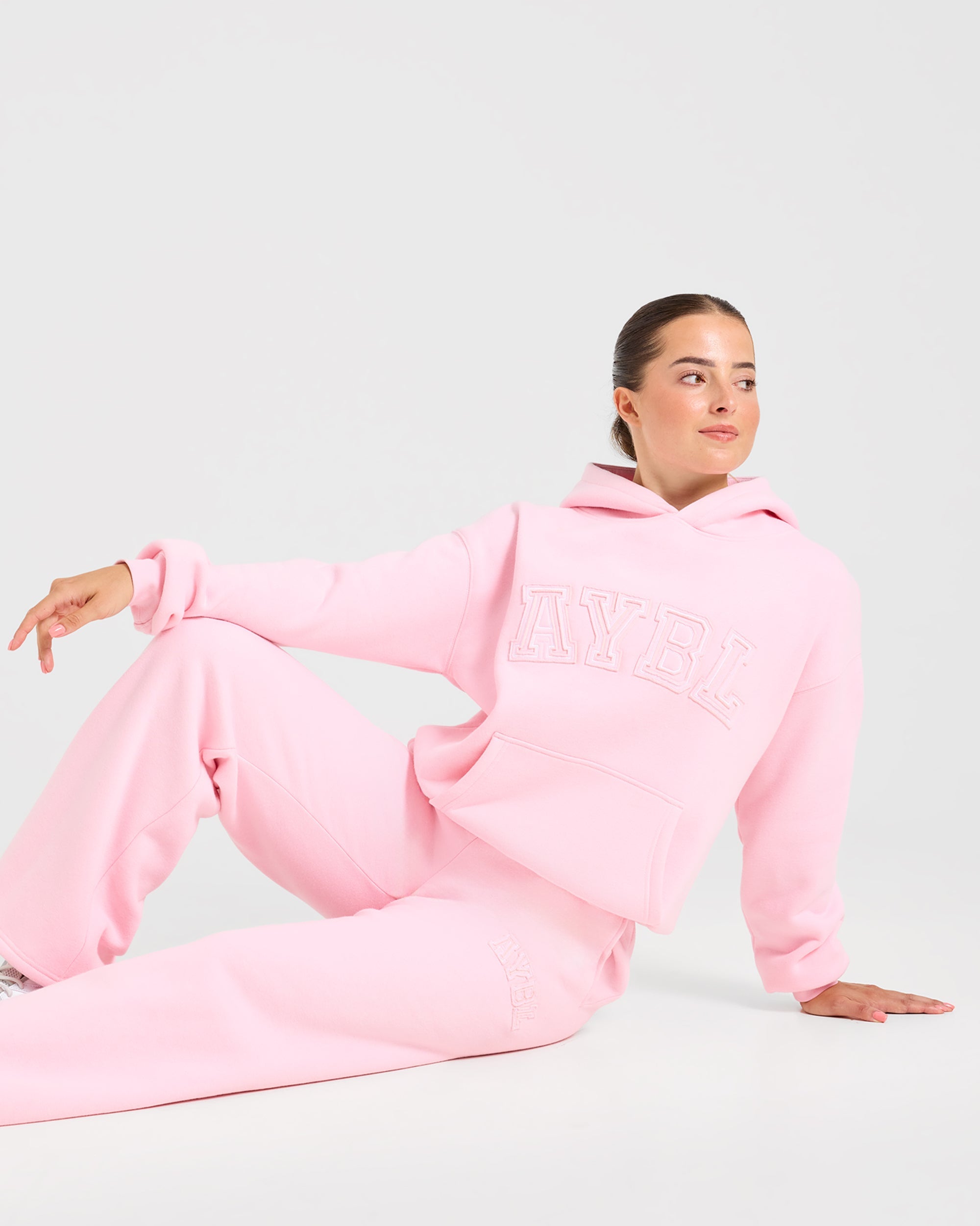 Varsity Applique Oversized Hoodie - Baby Pink