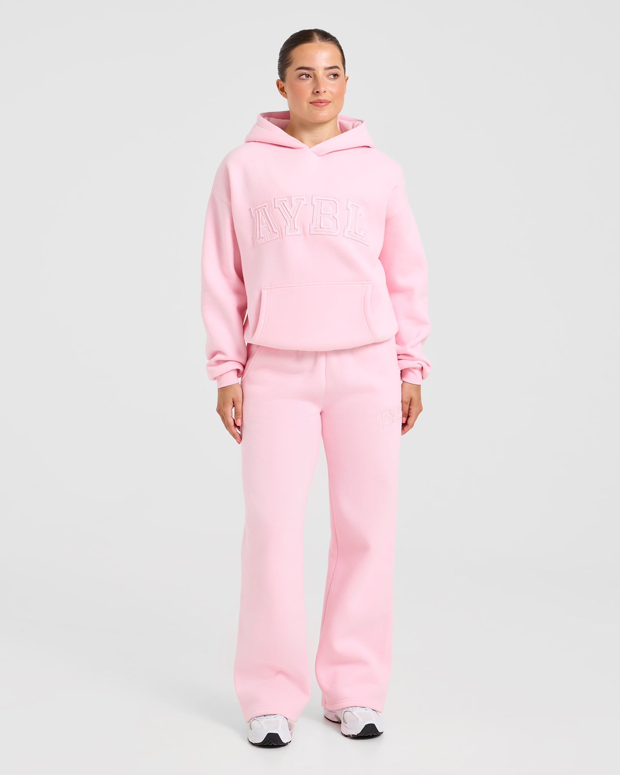 Varsity Applique Oversized Hoodie - Baby Pink