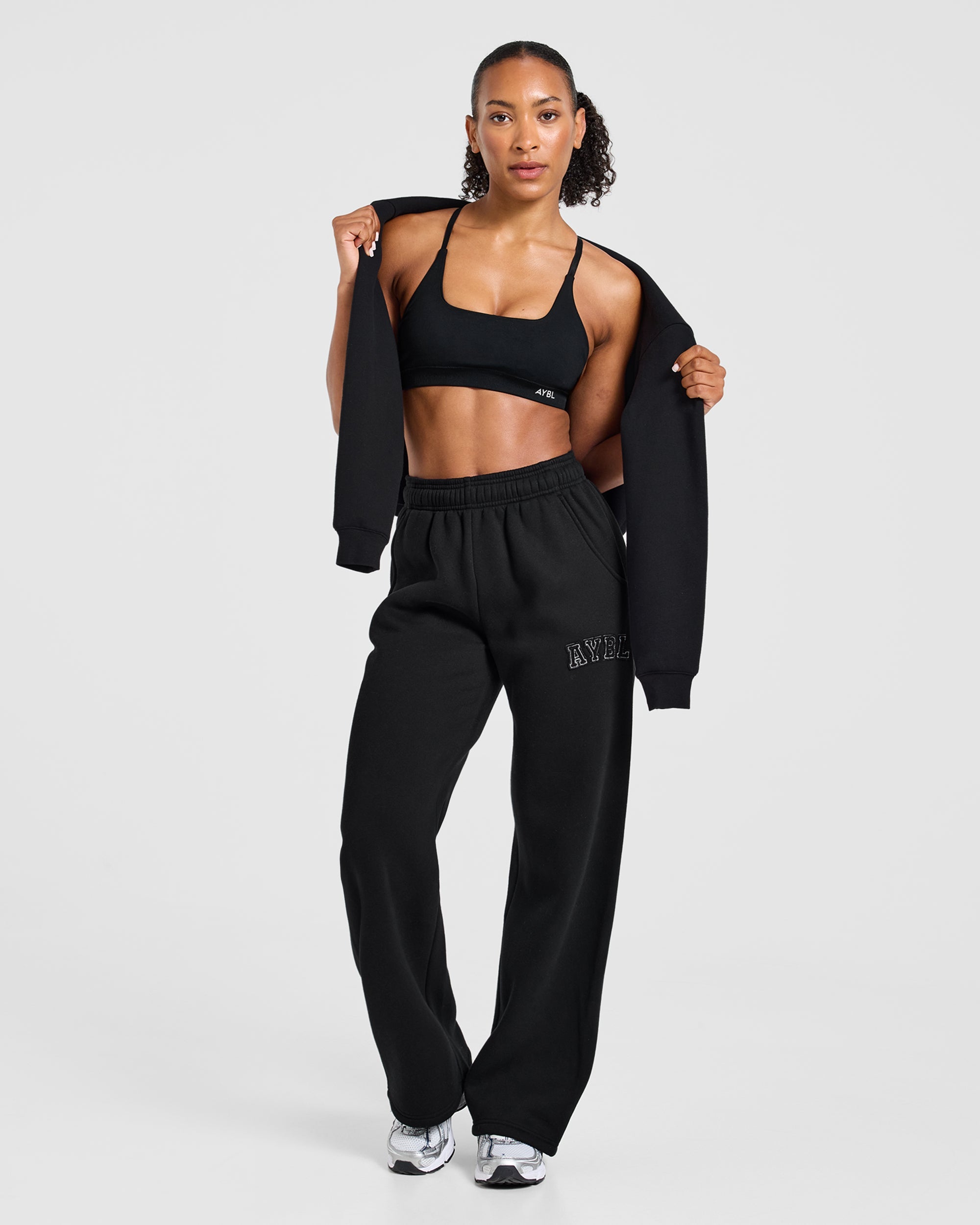 Varsity Applique Oversized Straight Leg Joggers - Black