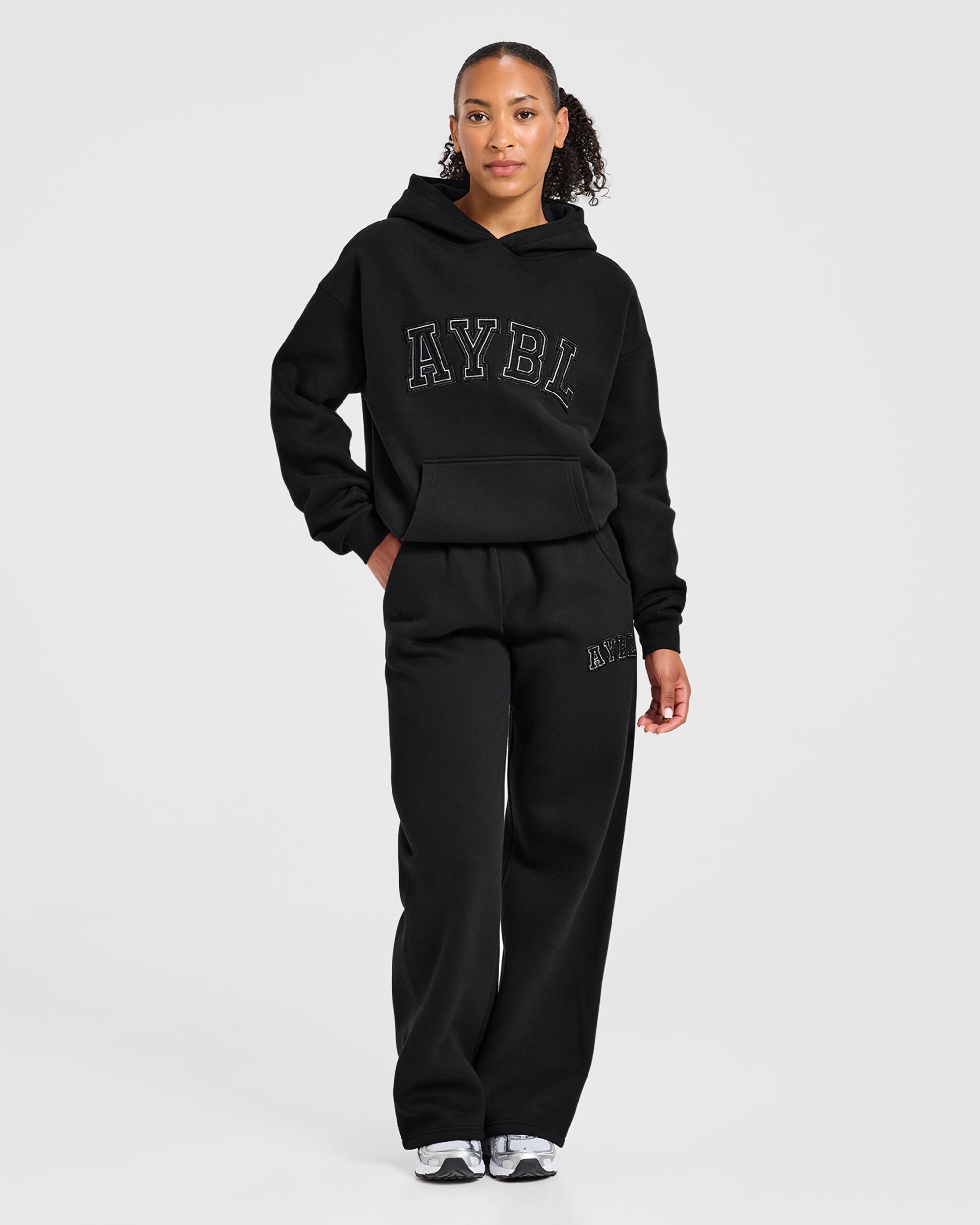 Varsity Applique Oversized Hoodie - Black