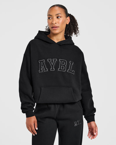 Varsity Applique Oversized Hoodie - Black