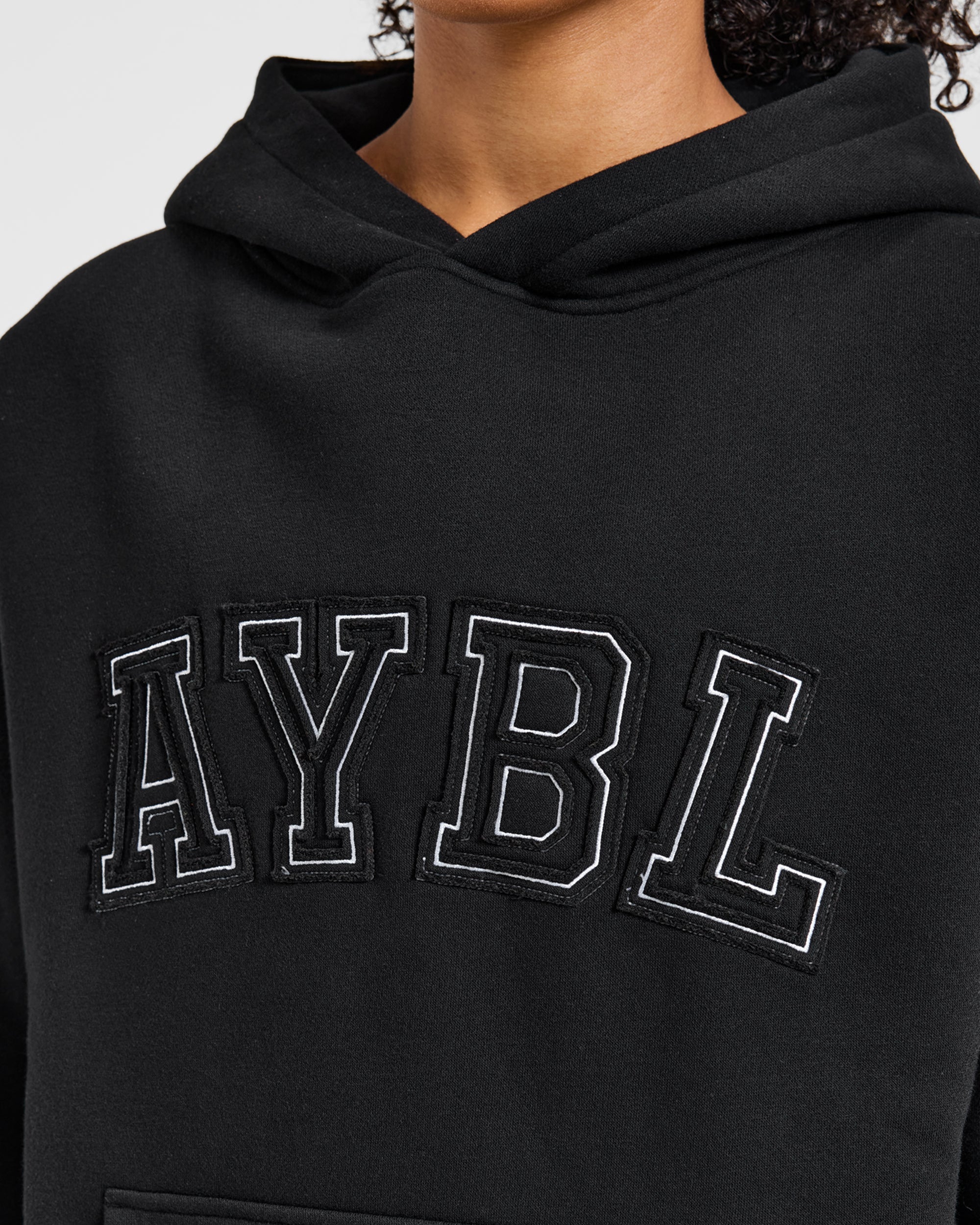 Varsity Applique Oversized Hoodie - Black