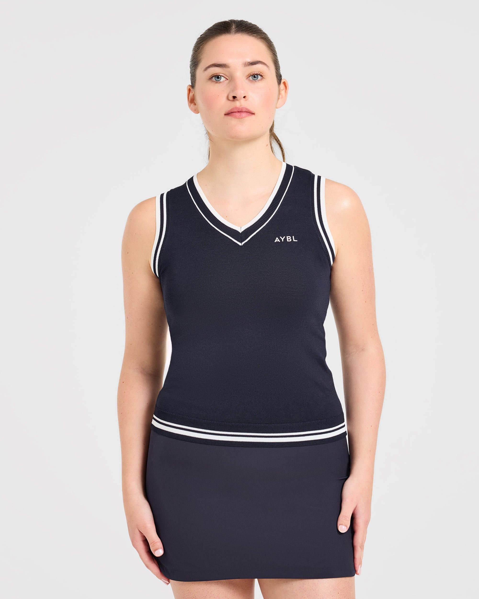 Classic Knitted V Neck Vest - Navy