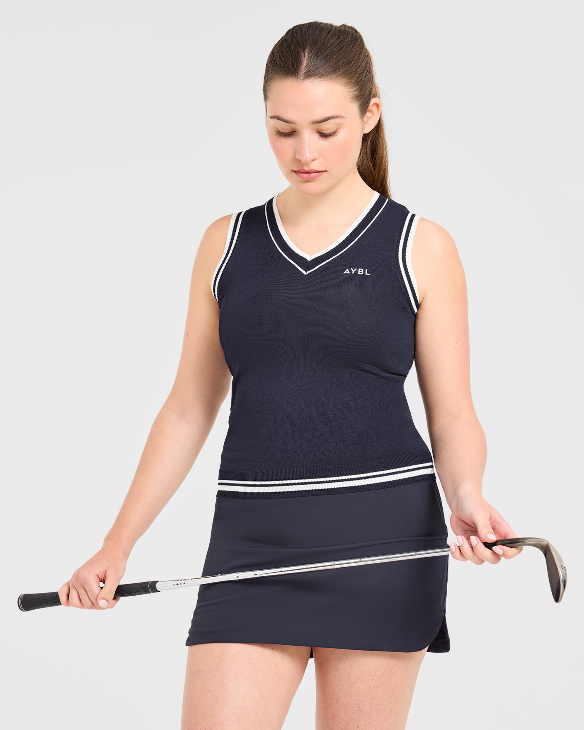 Classic Knitted V Neck Vest - Navy