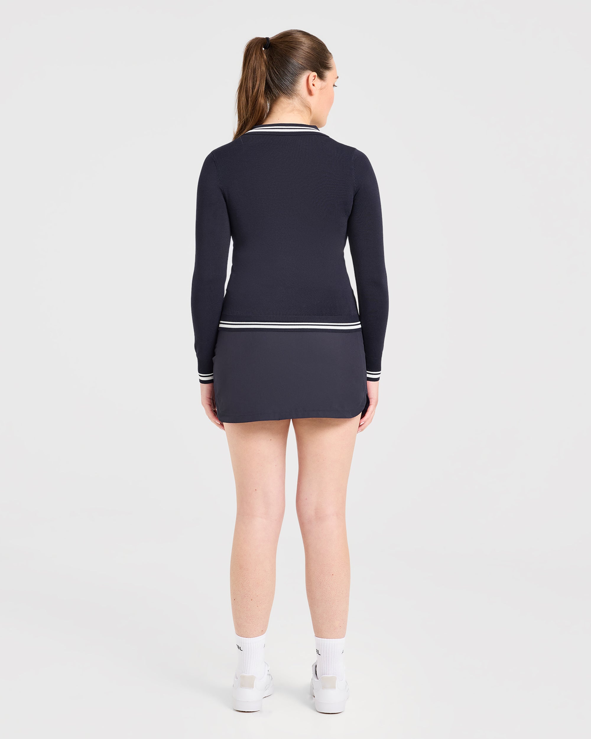 Classic Knitted Long Sleeve Polo - Navy