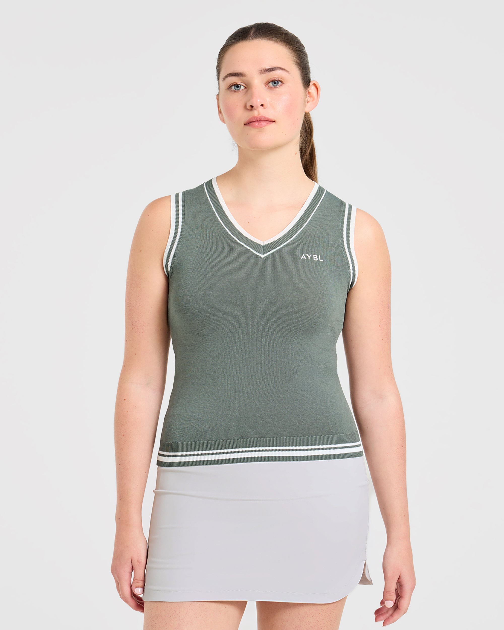 Classic Knitted V Neck Vest - Hillside Green