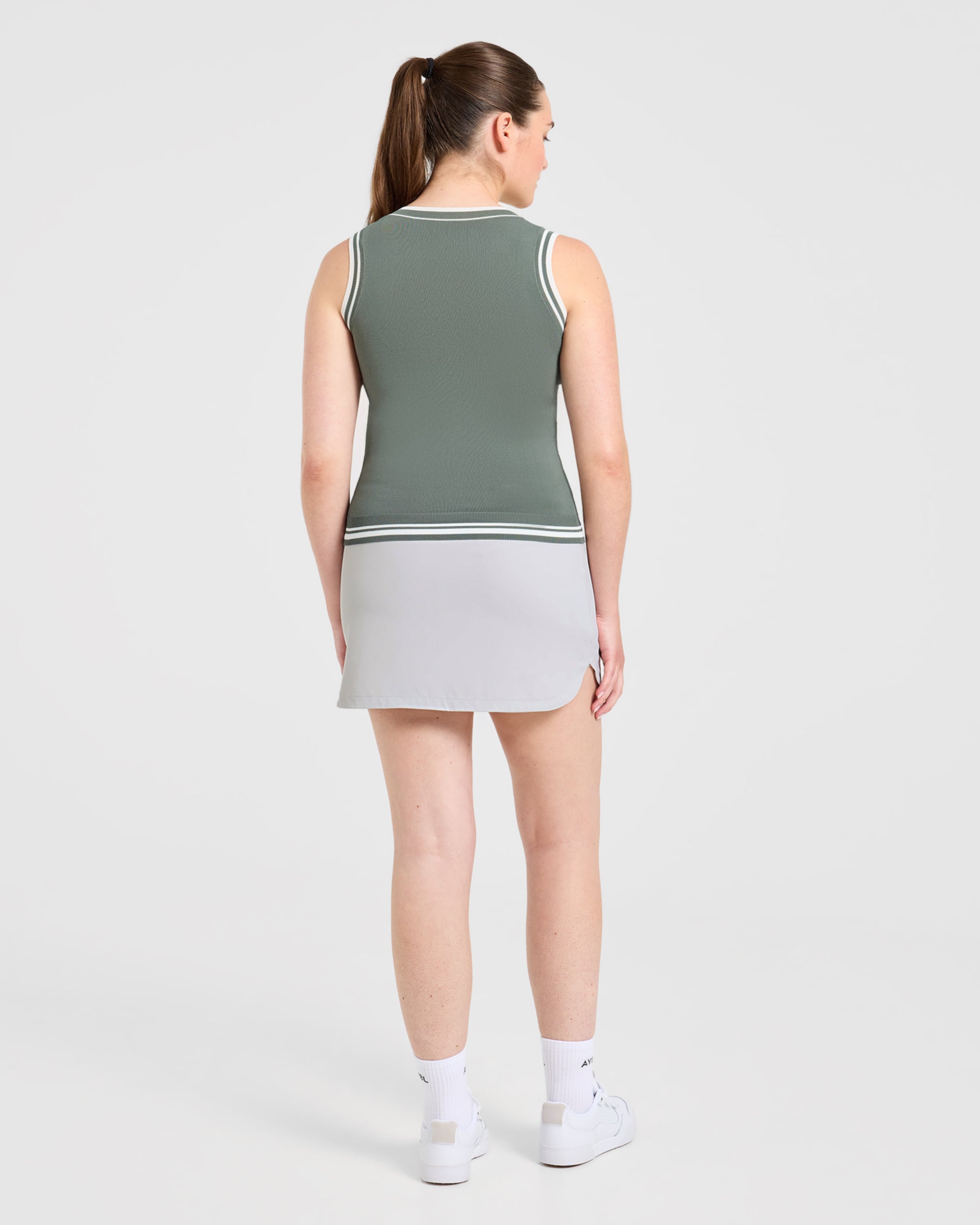 Classic Knitted V Neck Vest - Hillside Green