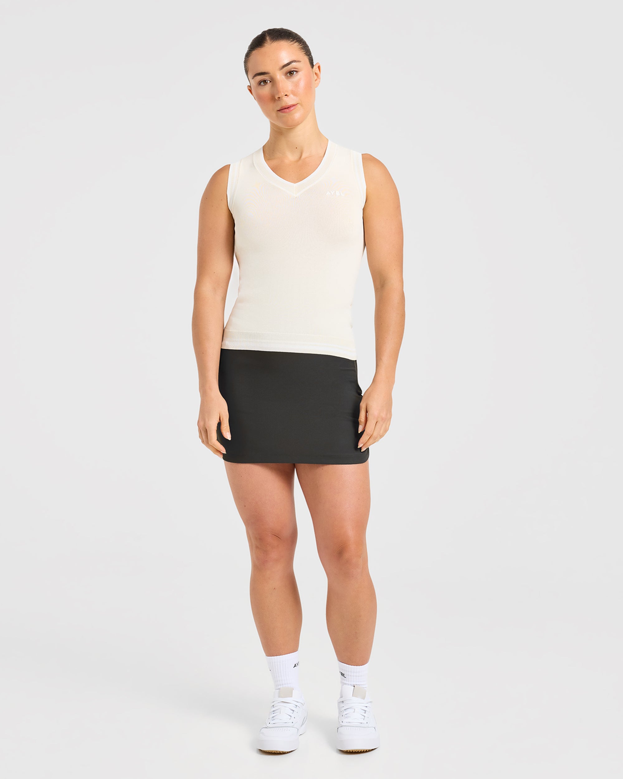 Classic Knitted V Neck Vest - Beige