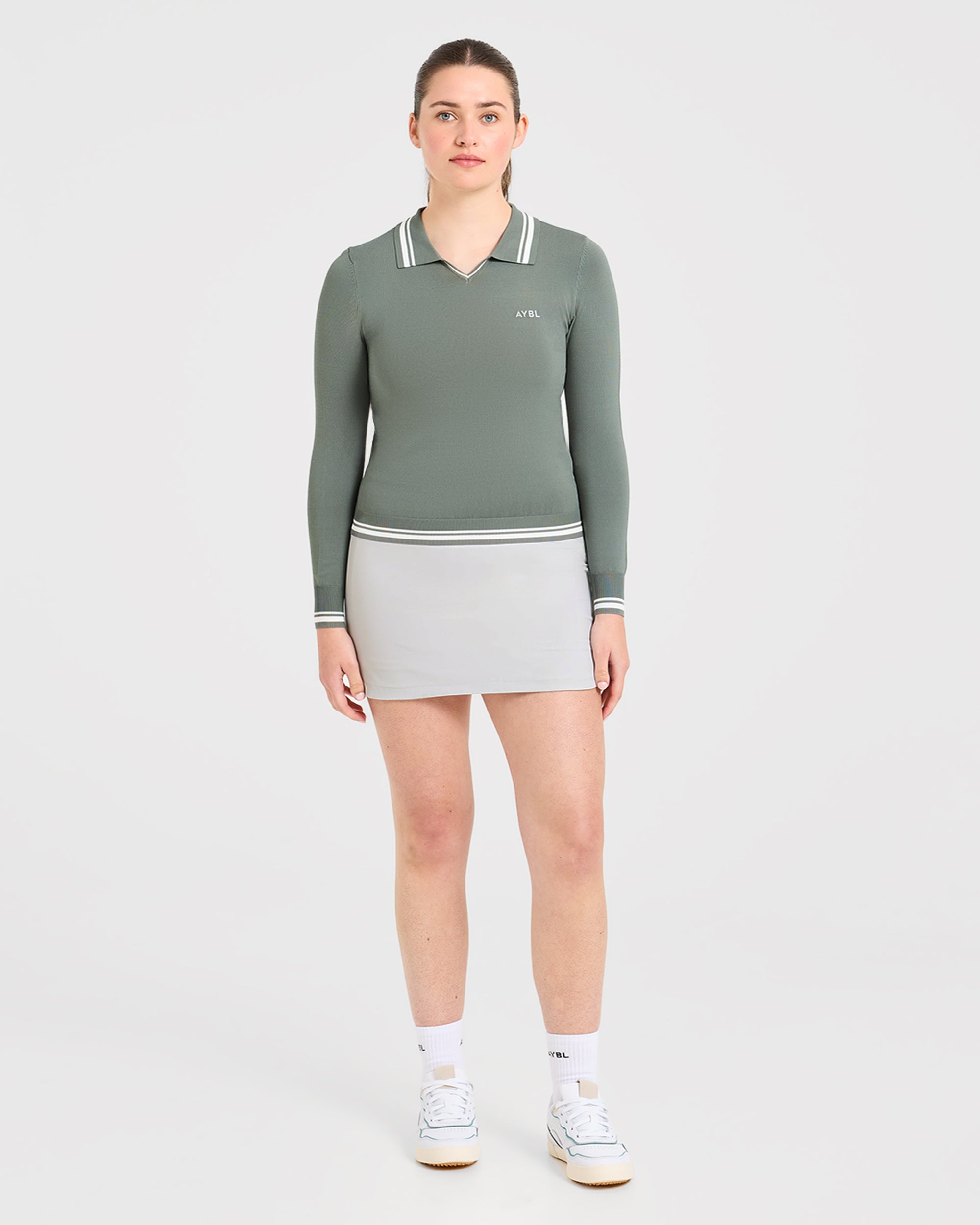 Classic Knitted Long Sleeve Polo - Hillside Green