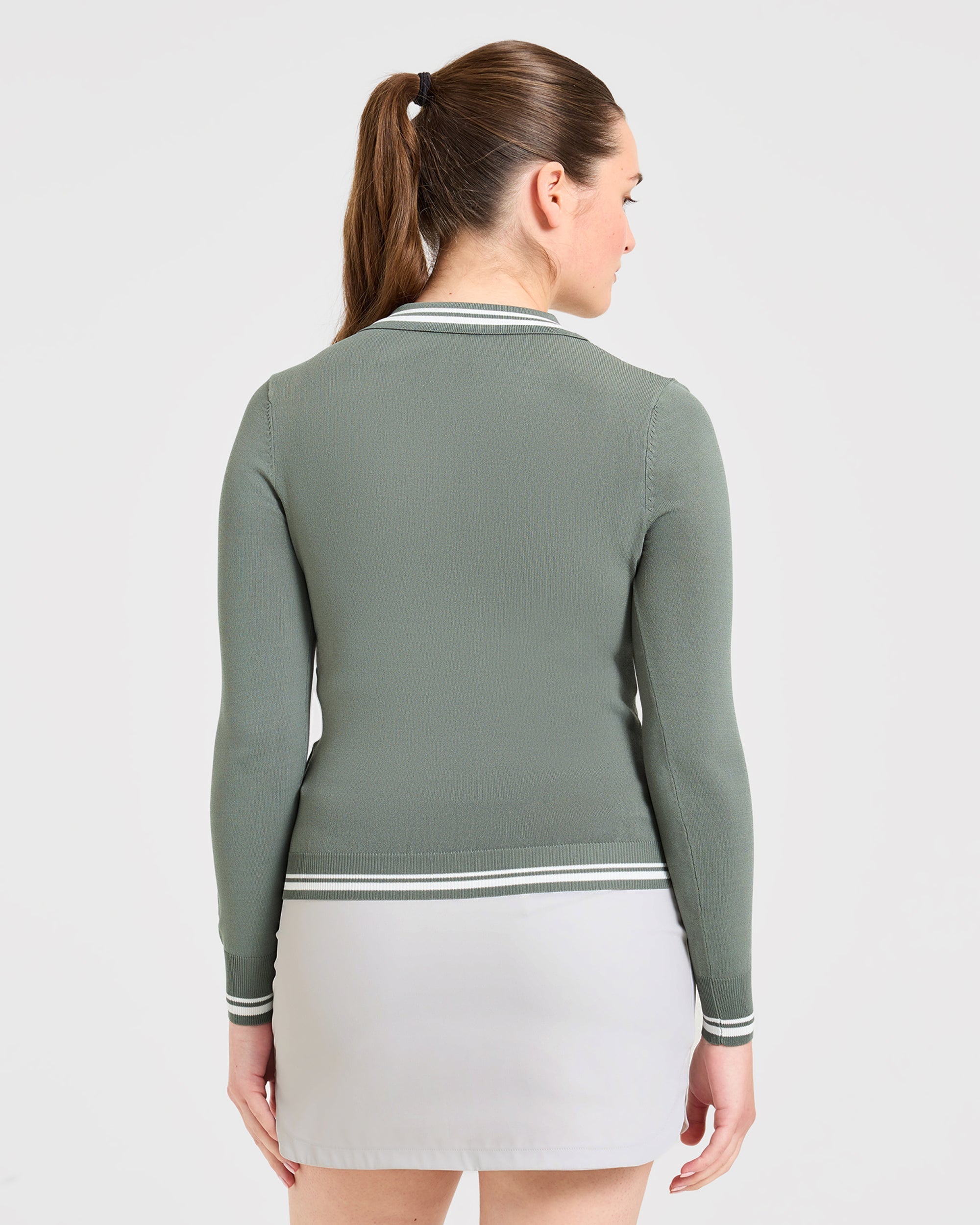 Classic Knitted Long Sleeve Polo - Hillside Green