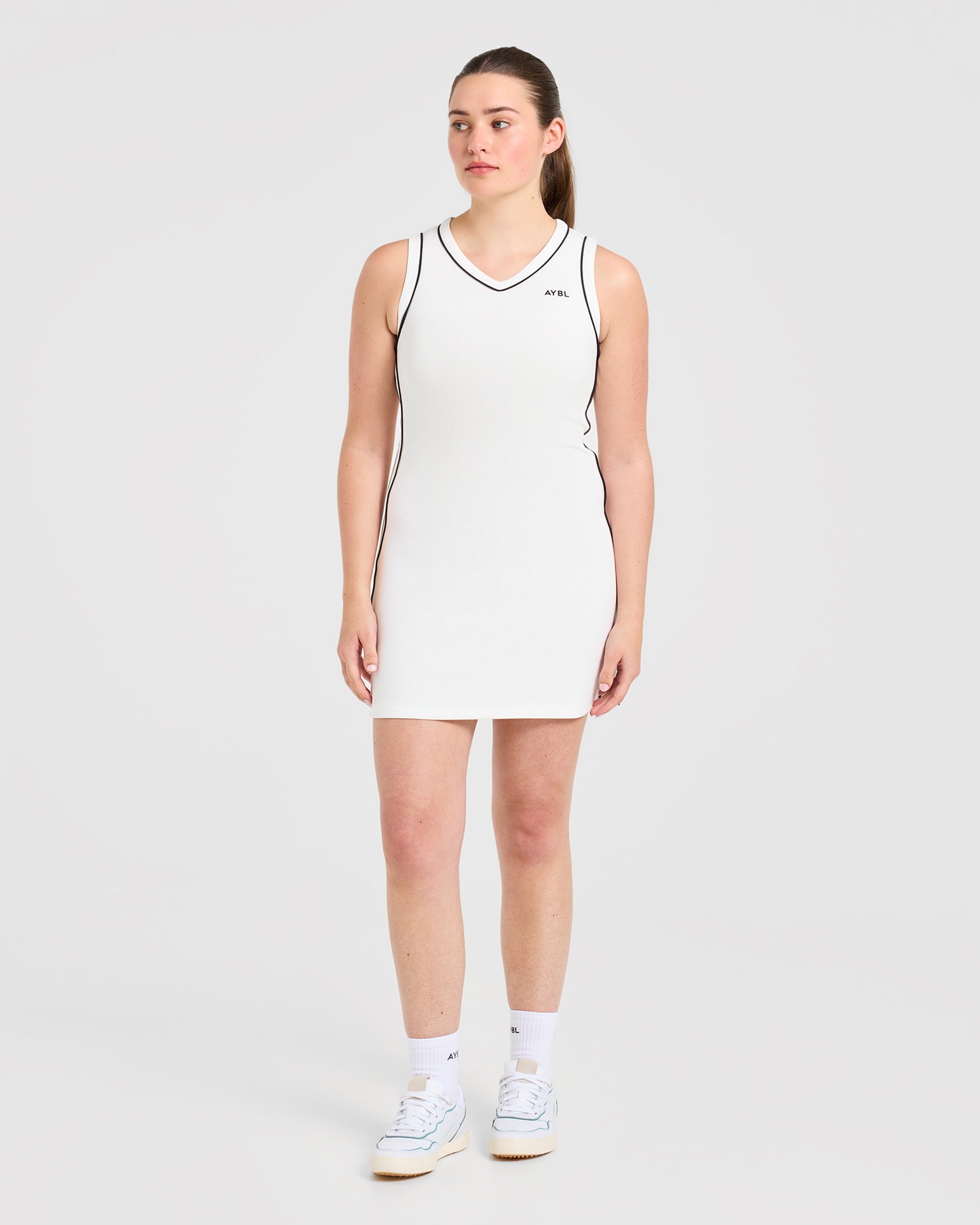 Signature V Neck Dress - White