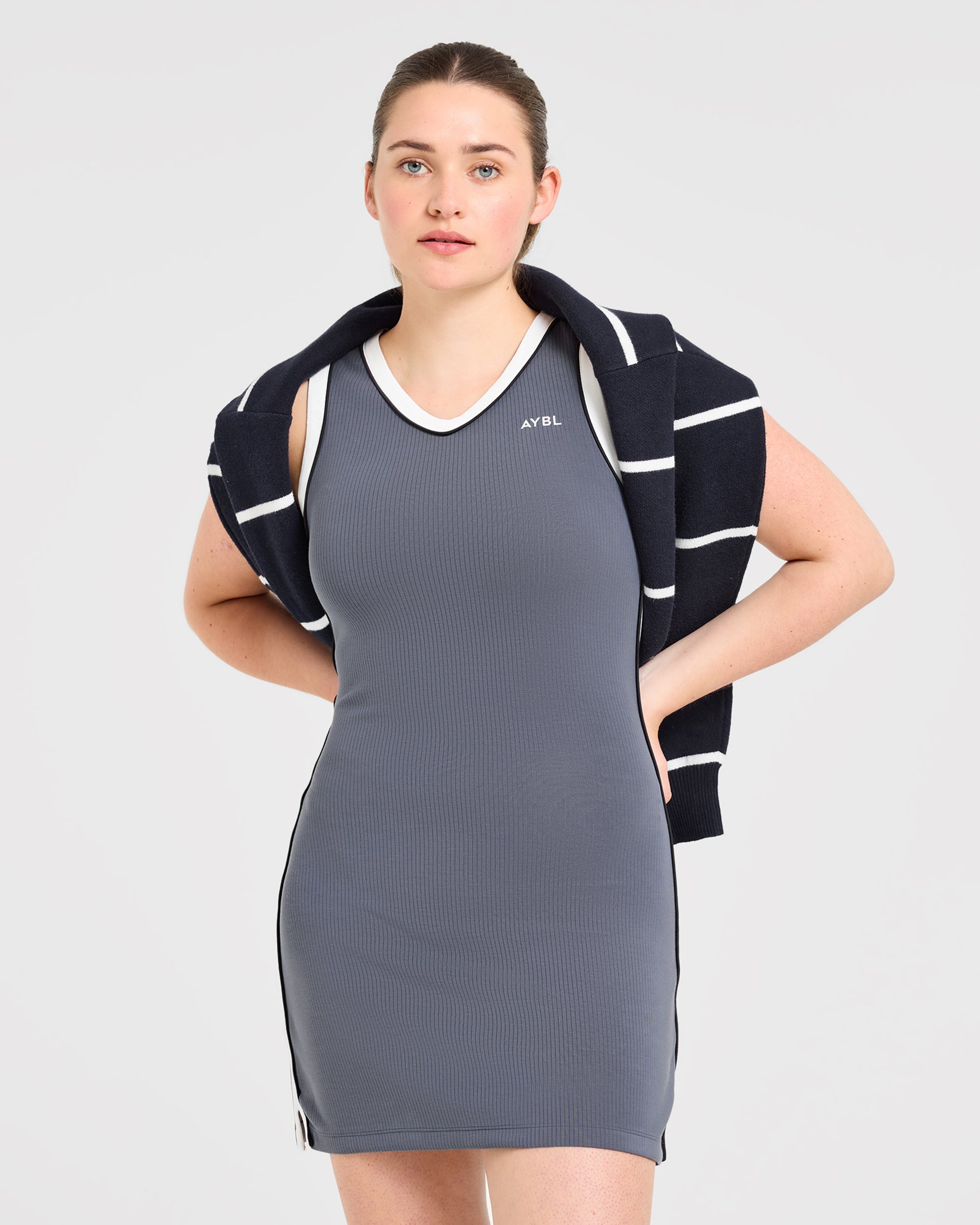 Signature V Neck Dress - Steel Blue