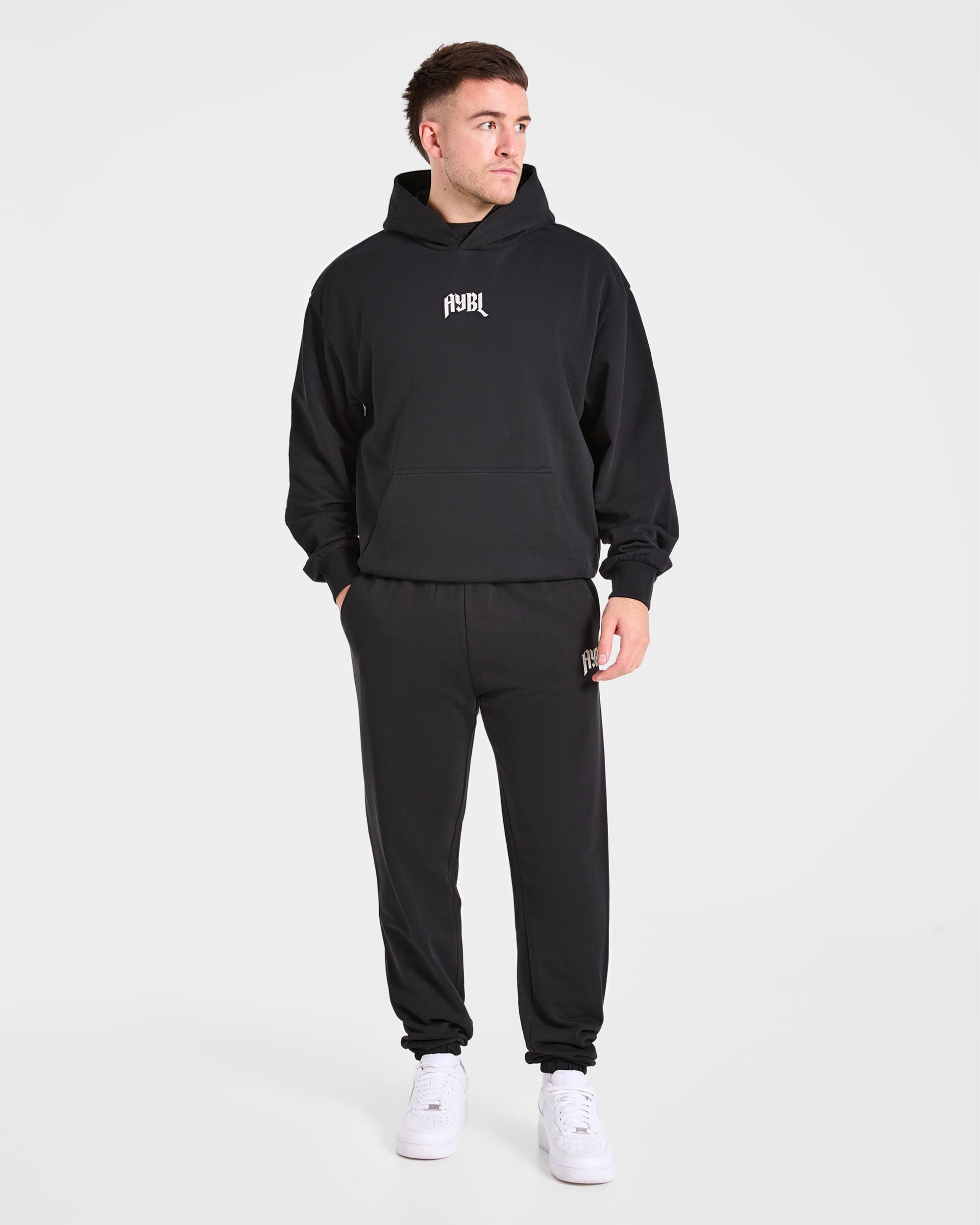 Heavy Lifting Gothic Oversized Hoodie - Black/Off White