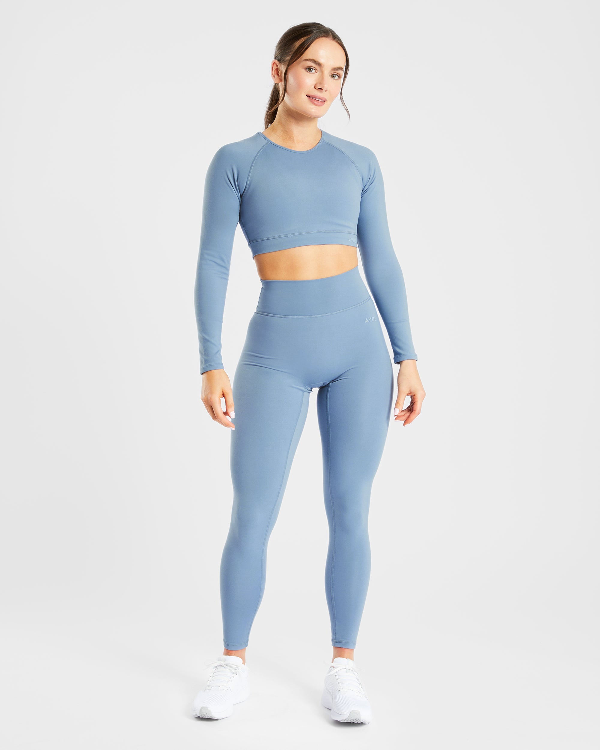 Staple Long Sleeve Crop Top - Slate Blue