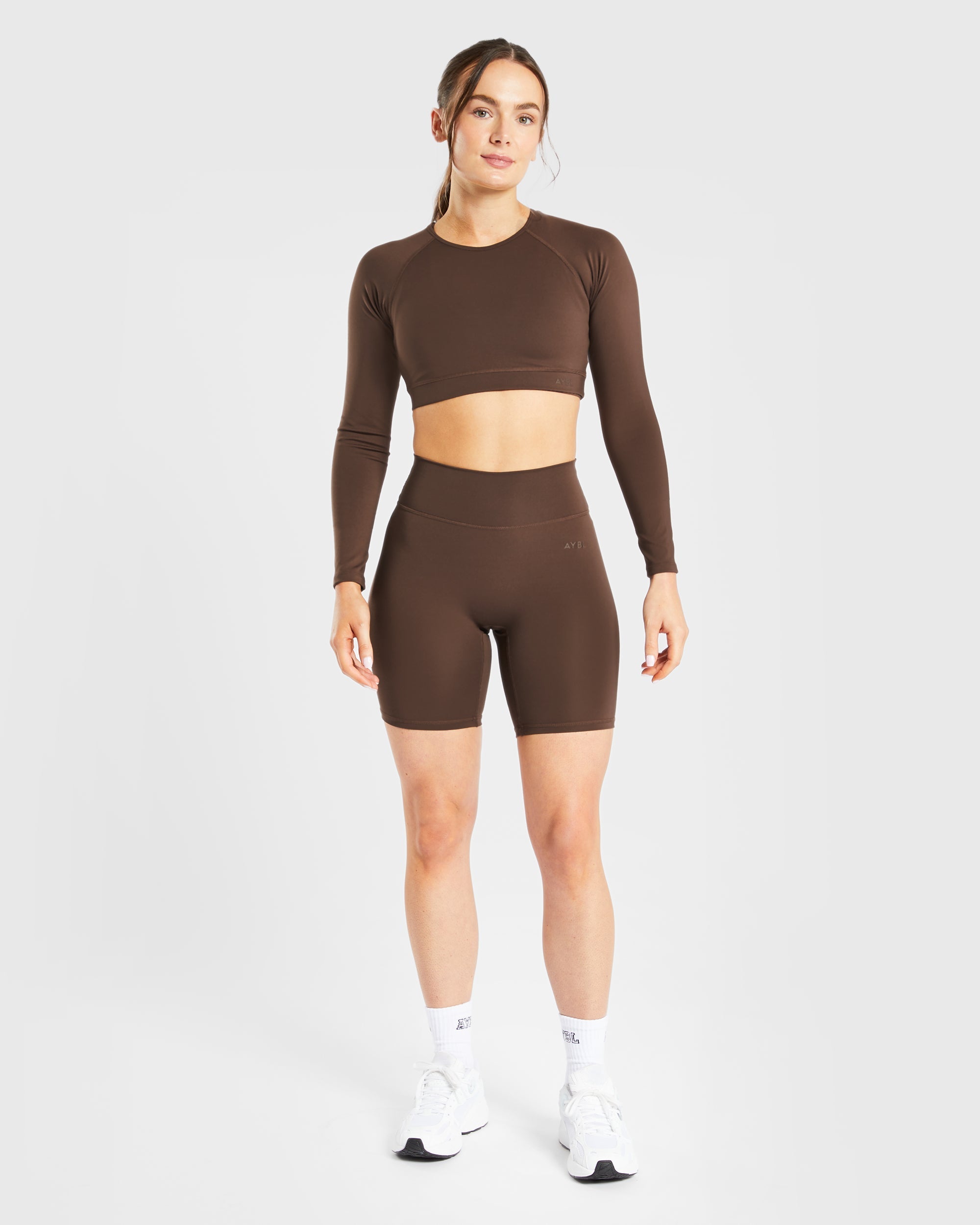 Staple Long Sleeve Crop Top - Brown