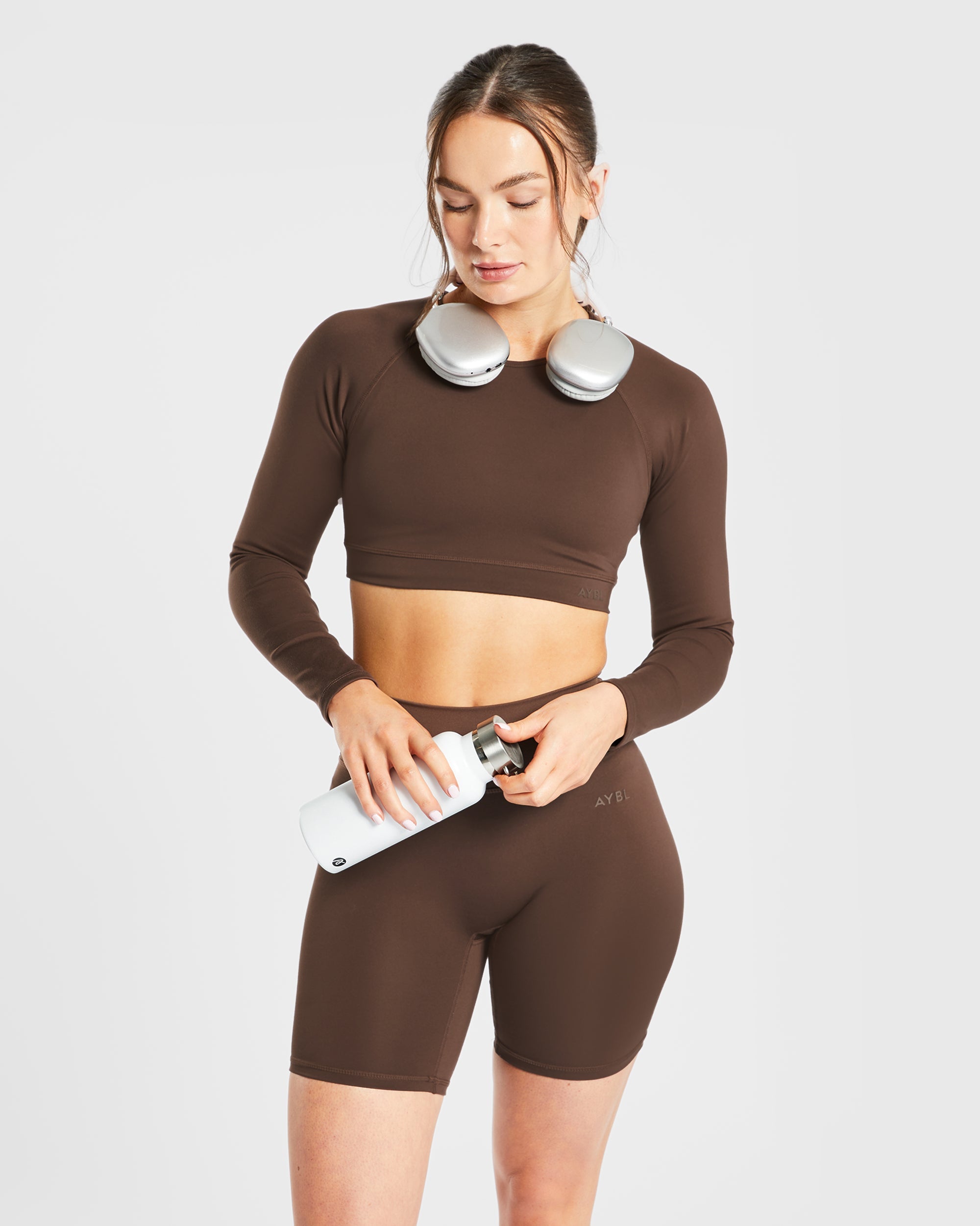 Staple Long Sleeve Crop Top - Brown