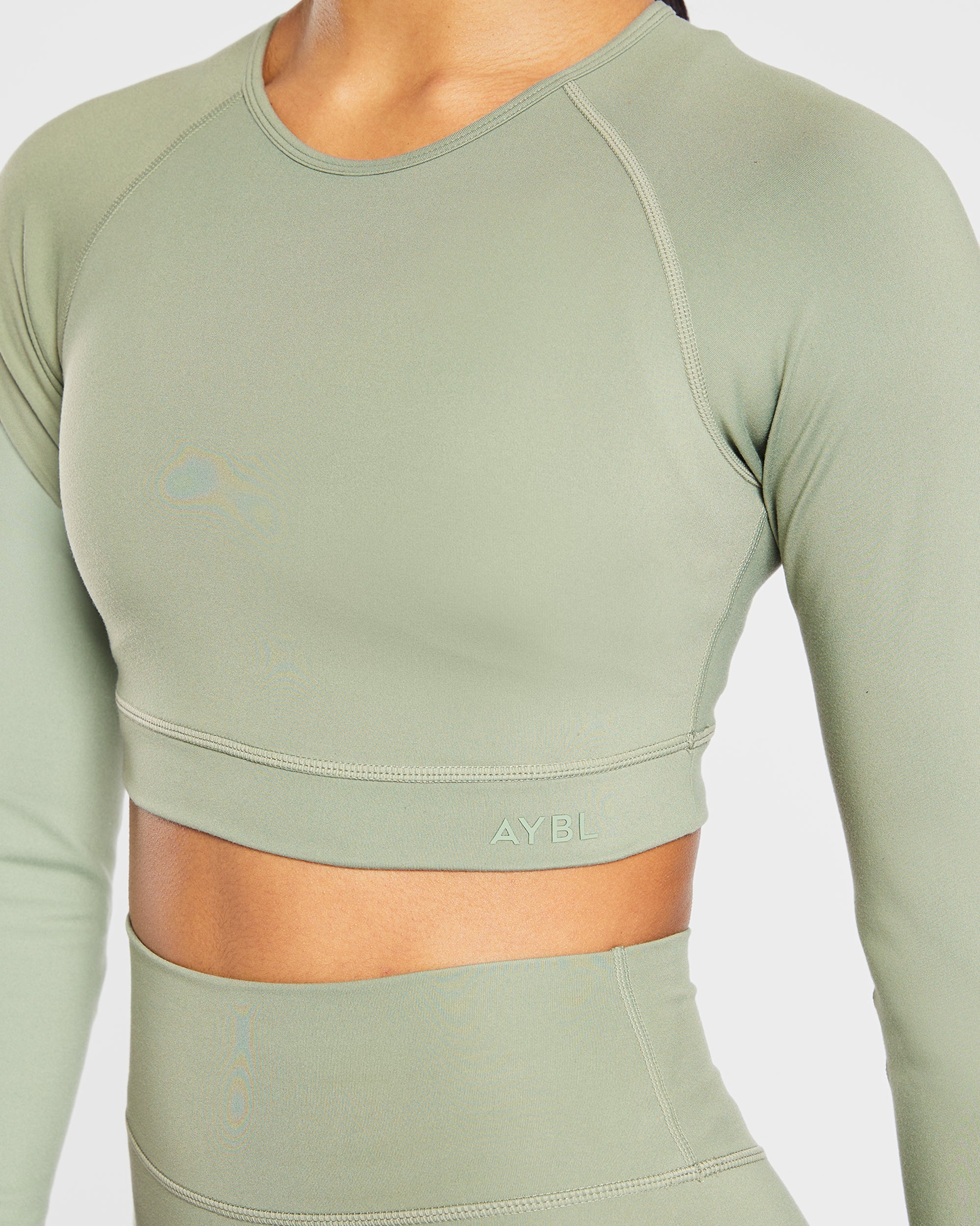 Staple Long Sleeve Crop Top - Olive Green