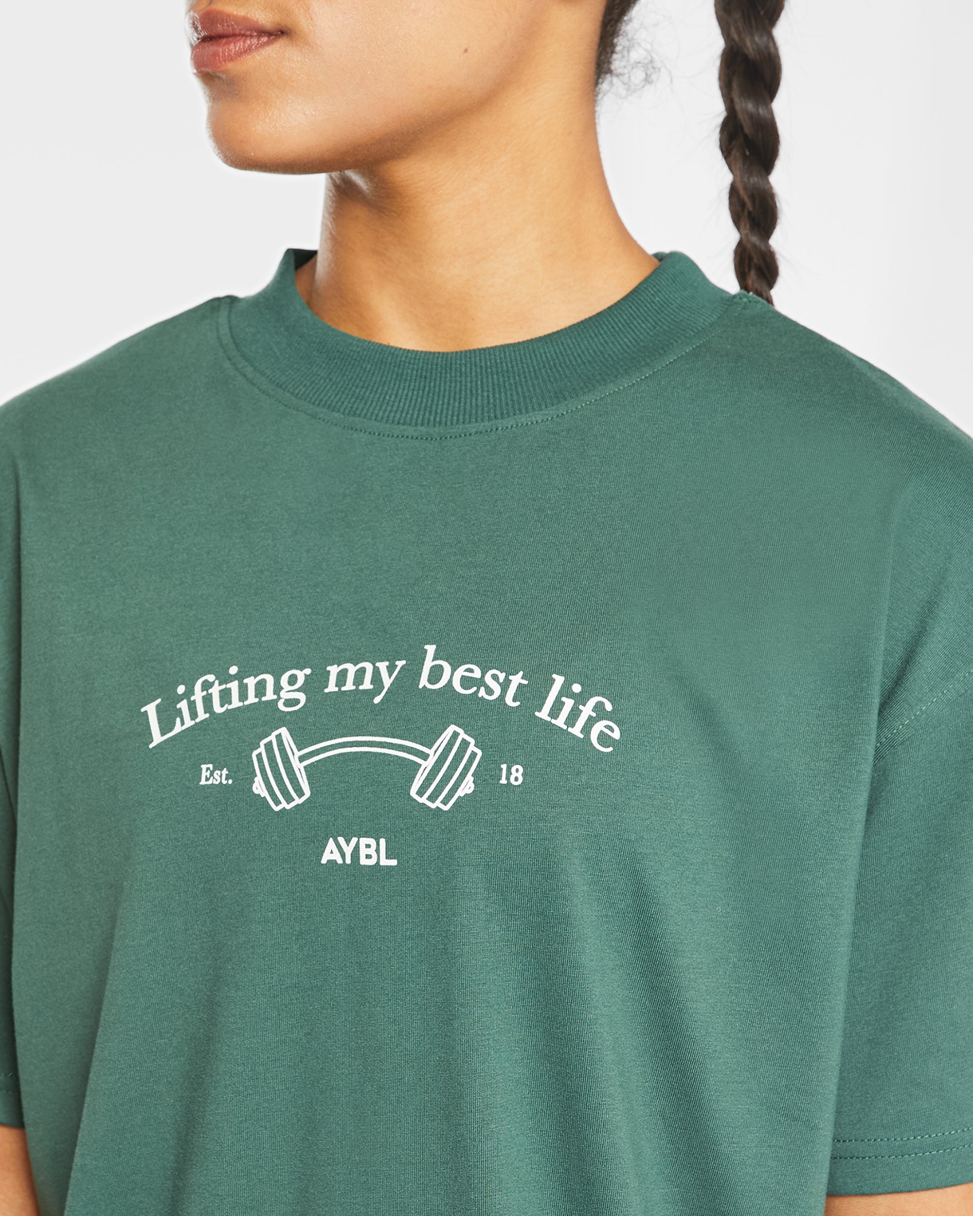 Lifting My Best Life Oversized T Shirt - Forest Green