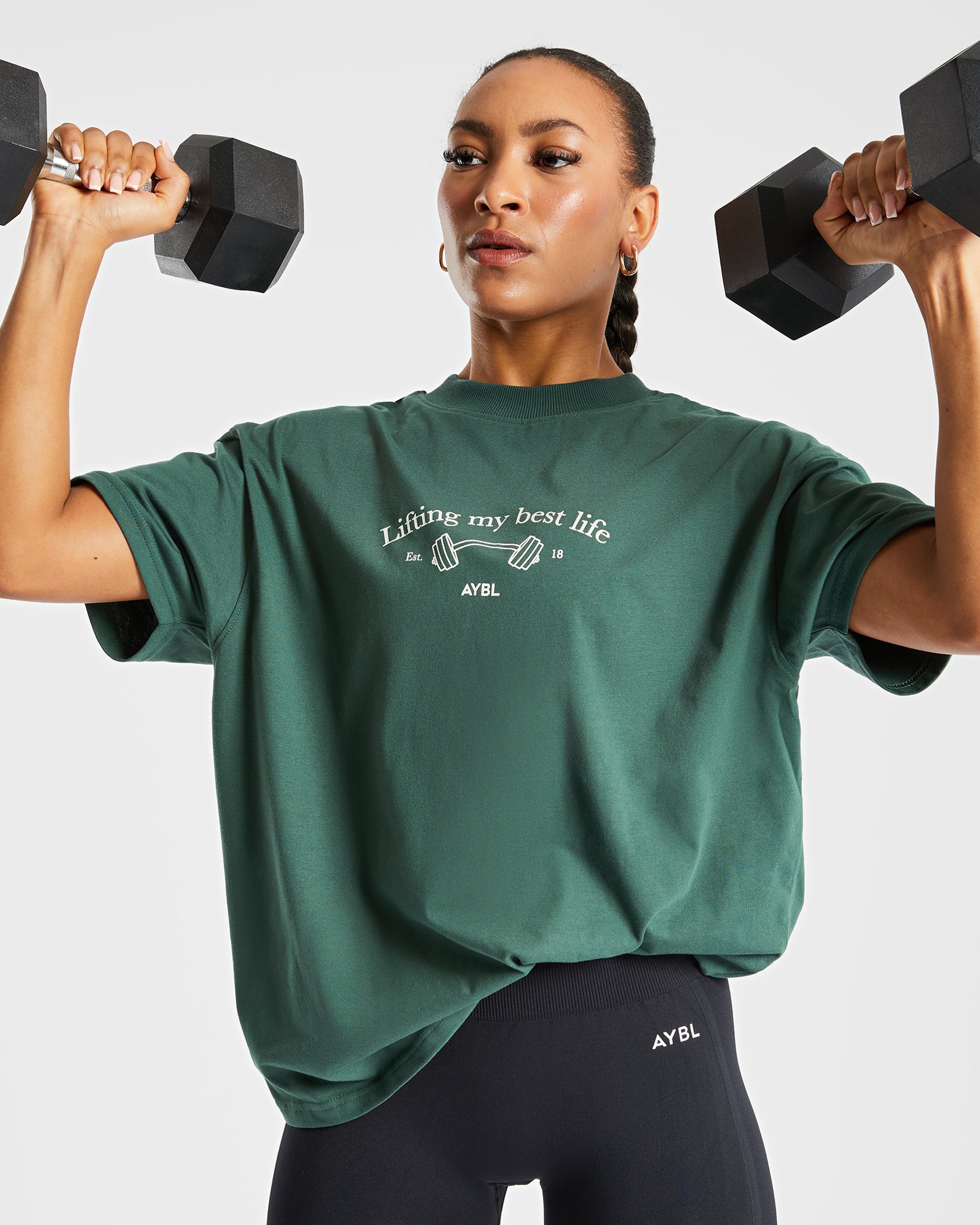 Lifting My Best Life Oversized T Shirt - Forest Green