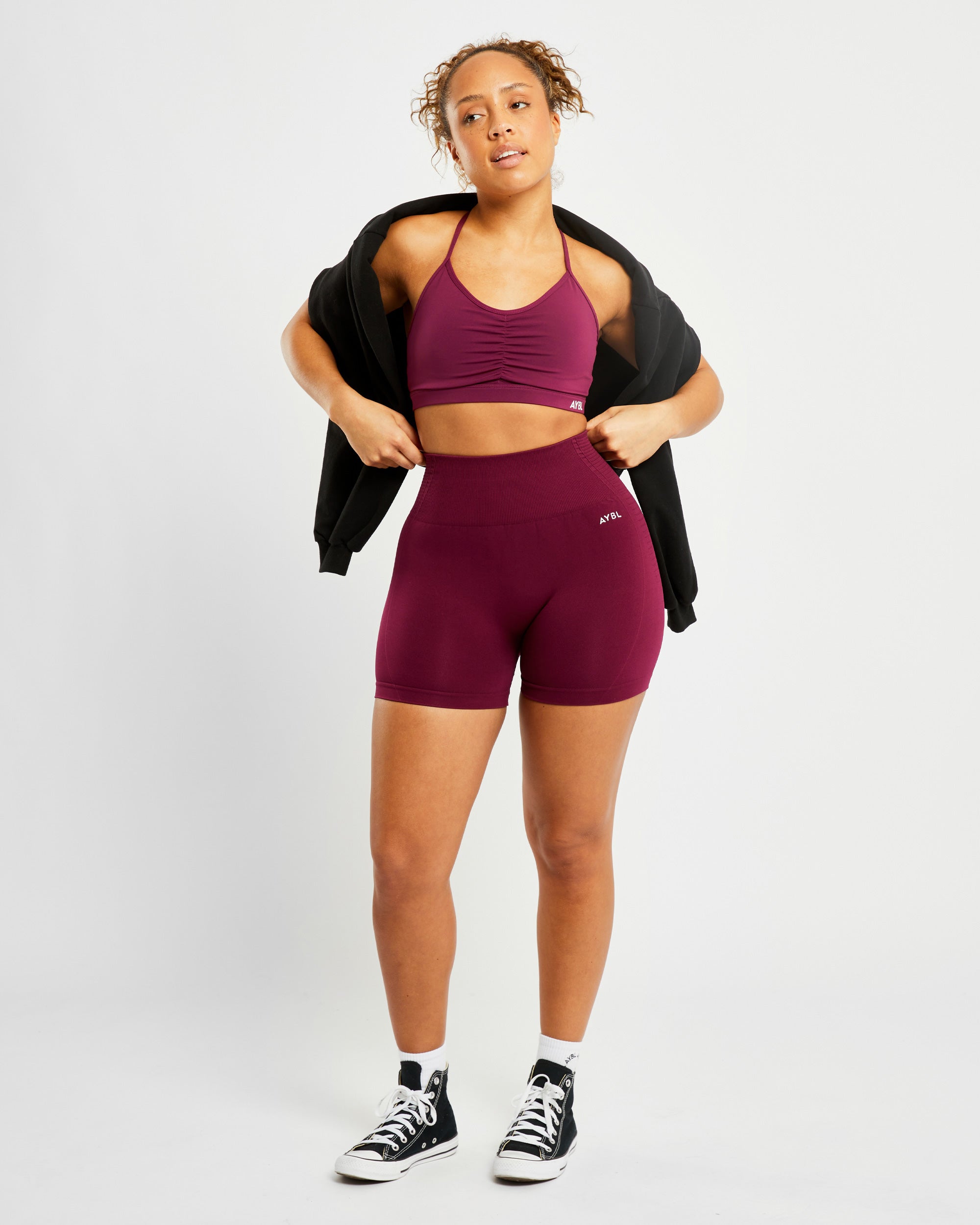 Essential Ruched Sports Bra - Purple Wine