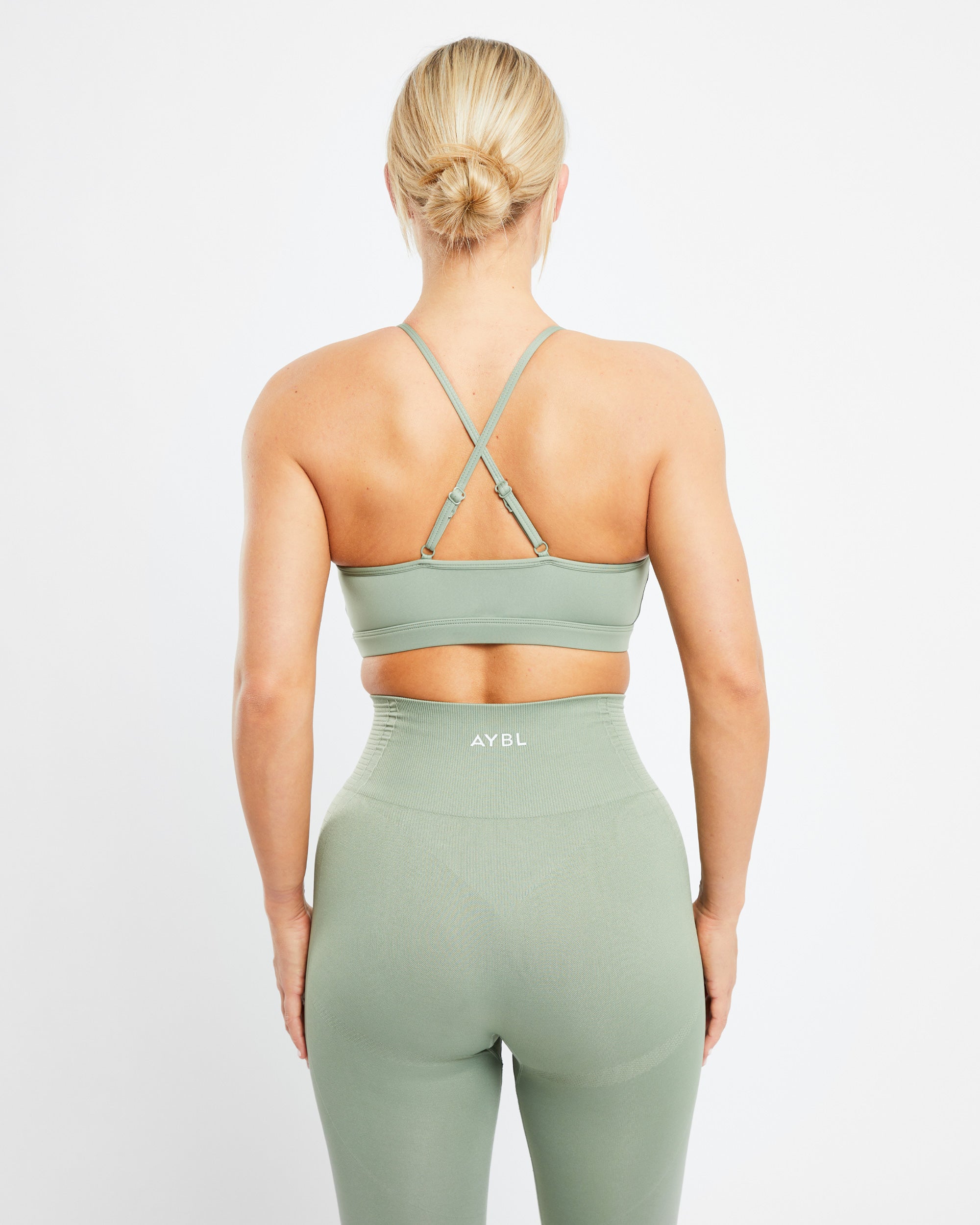 Essential V Neck Sports Bra - Olive Green