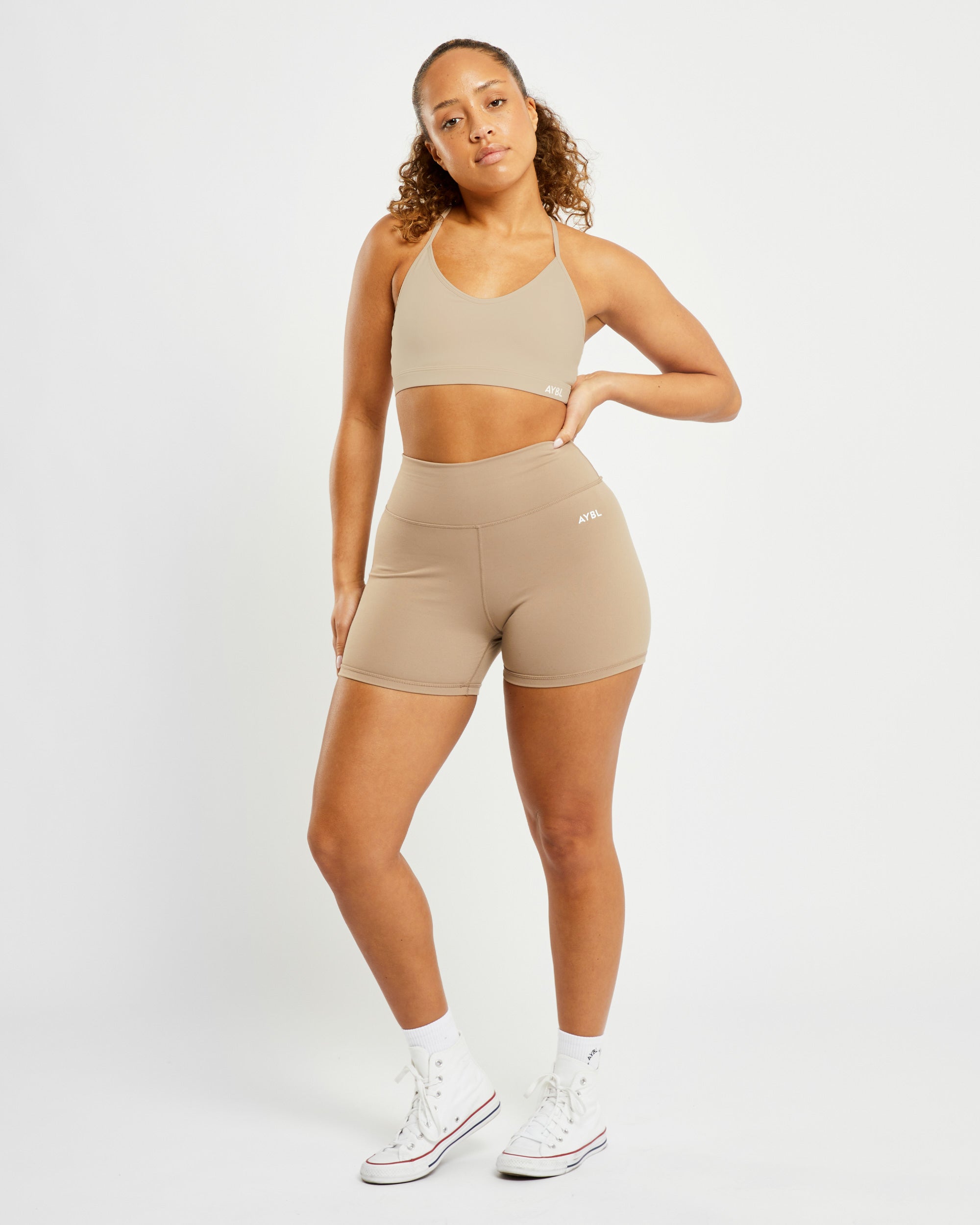 Essential V Neck Sports Bra - Mocha