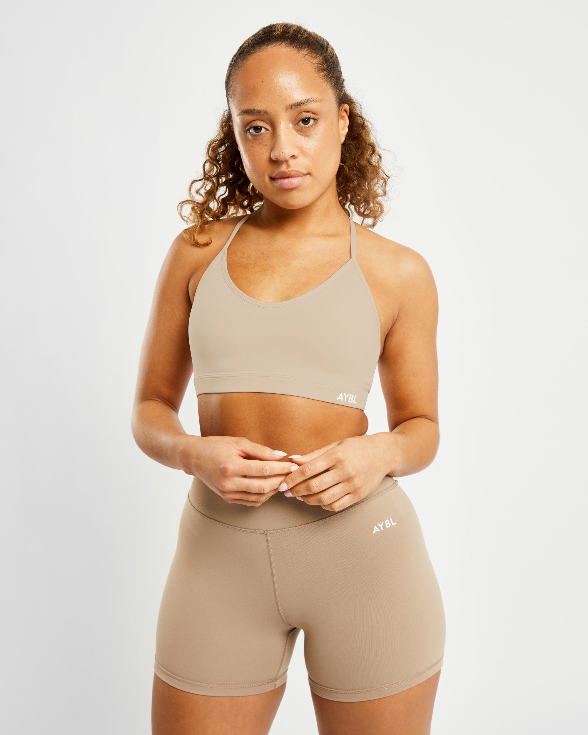 Essential V Neck Sports Bra - Mocha